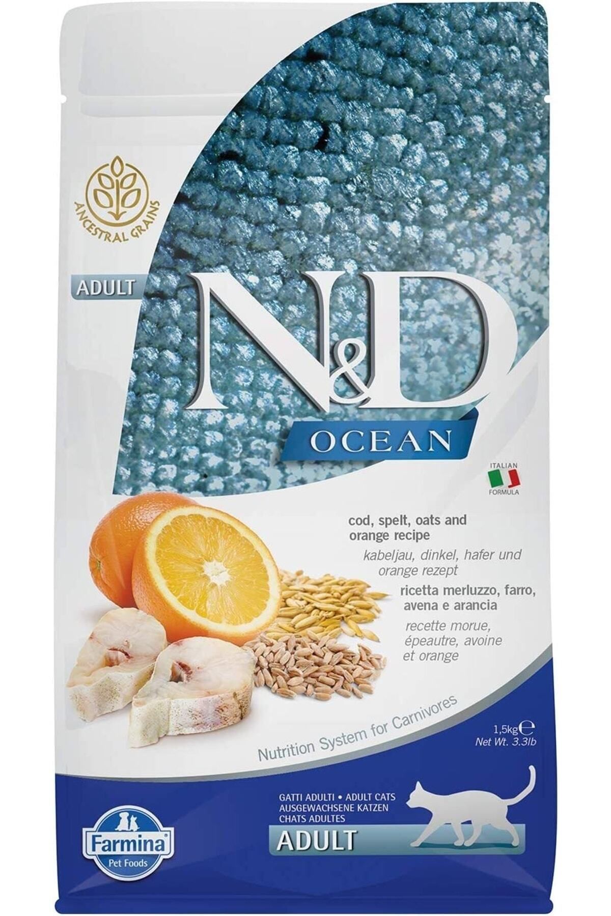N & D Nd Ocean Morina Balıklı Kılçıksız Buğday Yulaf Ve Portakallı Yetişkin Kedi Maması - 1,5 Kg