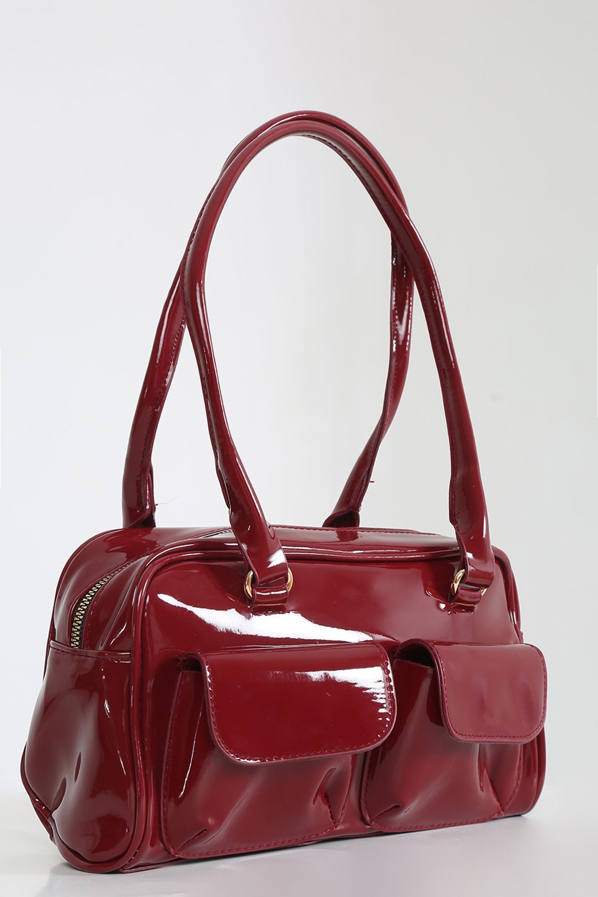 fa fadiezz Kadın Çok Cepli Omuz çantası Shiny Model Bordo renk