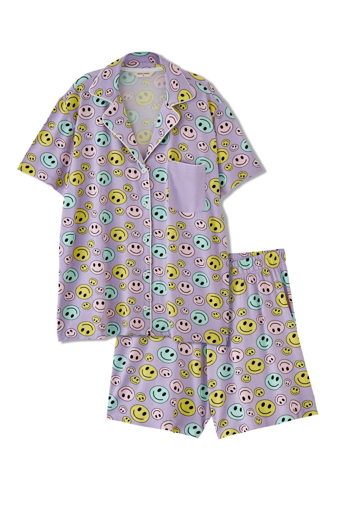 Katia & Bony Kadın Lila Renkli Gömlekli Şortlu Pijama Takımı