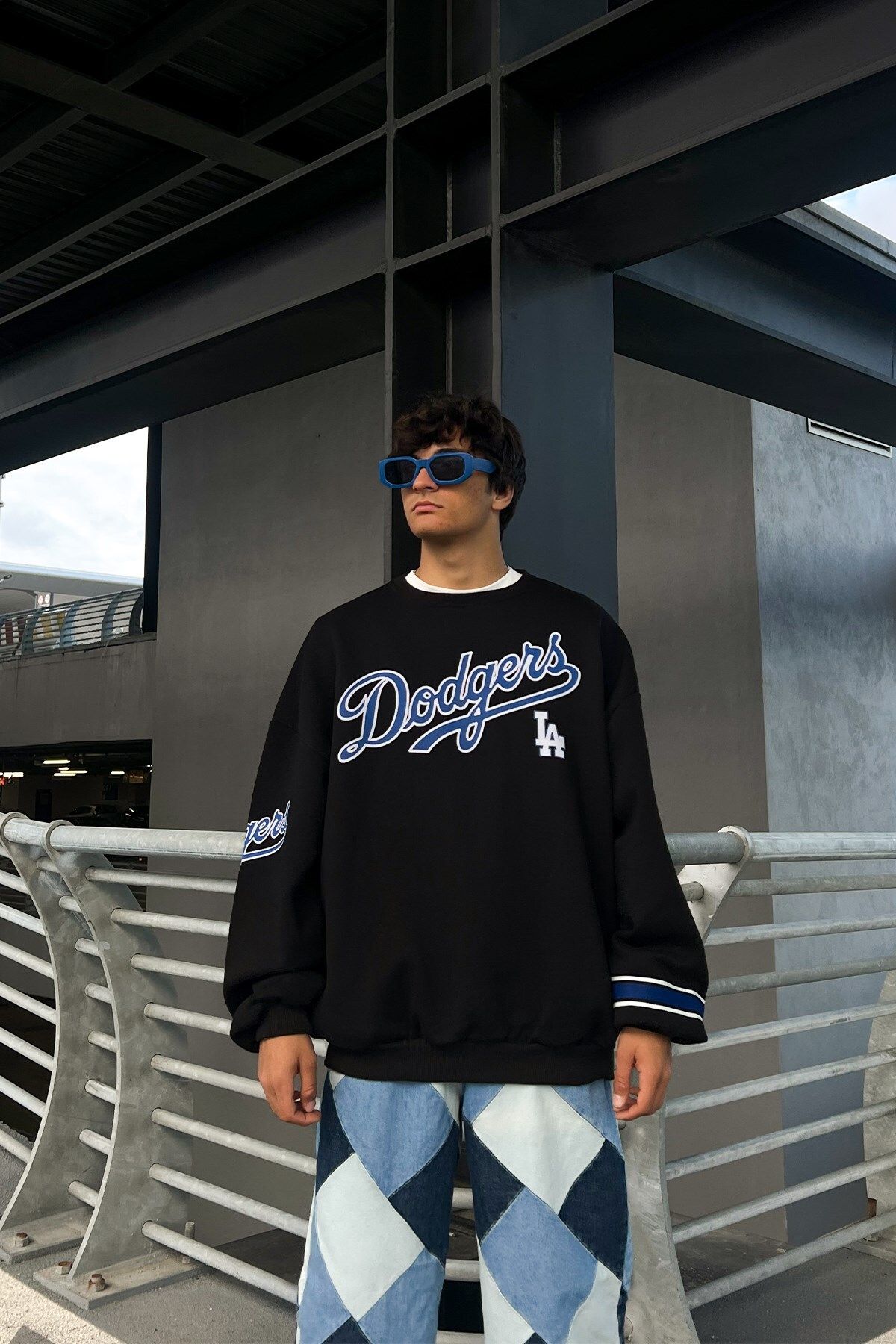 Flaw Wear Dodgers Baskılı Siyah Oversize Sweatshirt