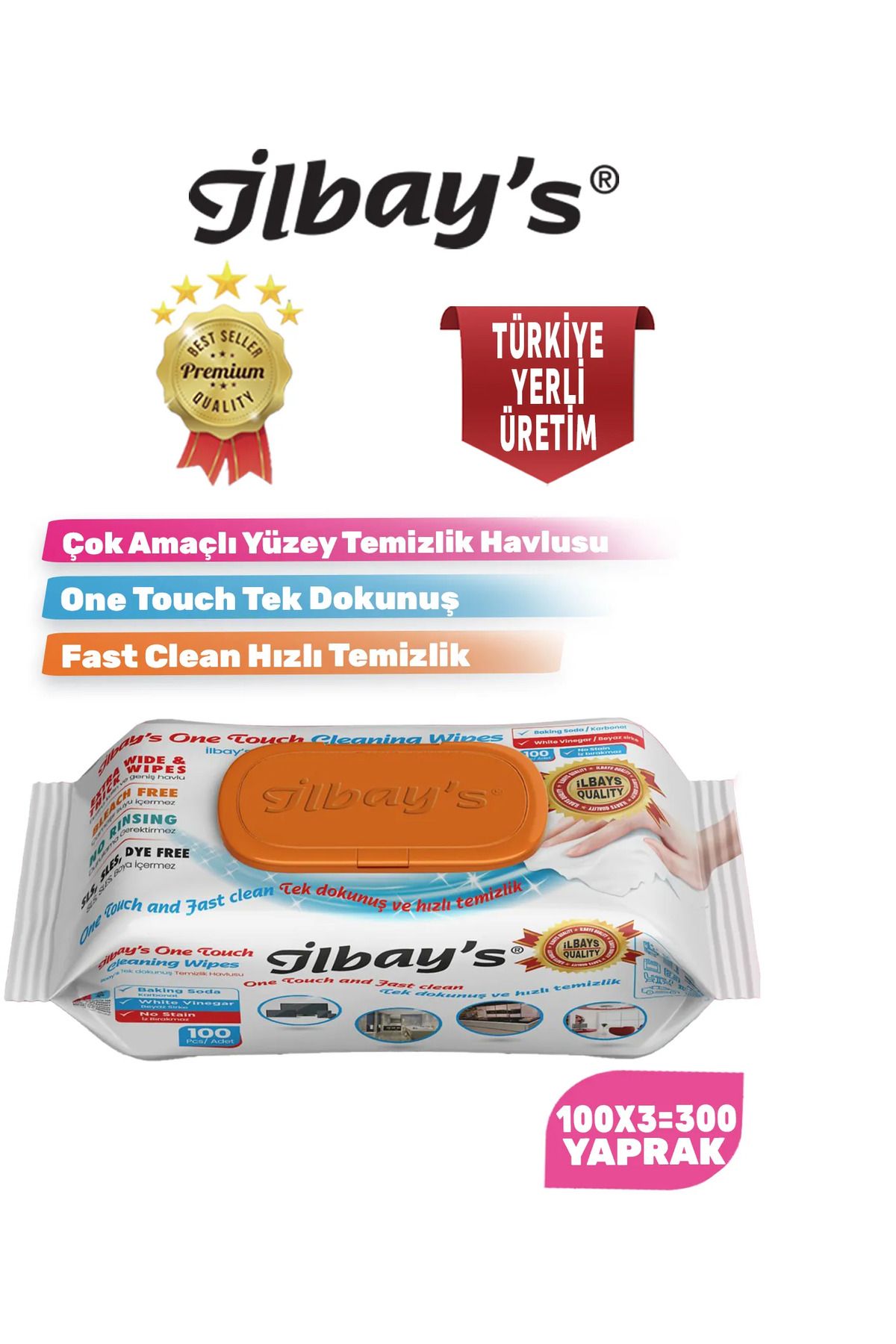 İlbay's Easy Clean Çok Amaçlı Yüzey Temizlik Islak Havlusu Temizlik  Bezi 100x3=300 Yaprak