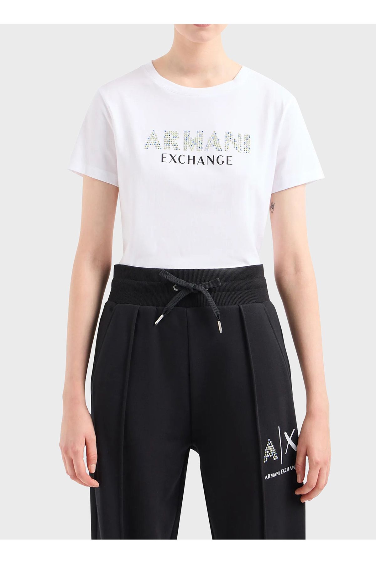 Armani Exchange Bisiklet Yaka Baskılı Beyaz Kadın T-shirt 3dyt13