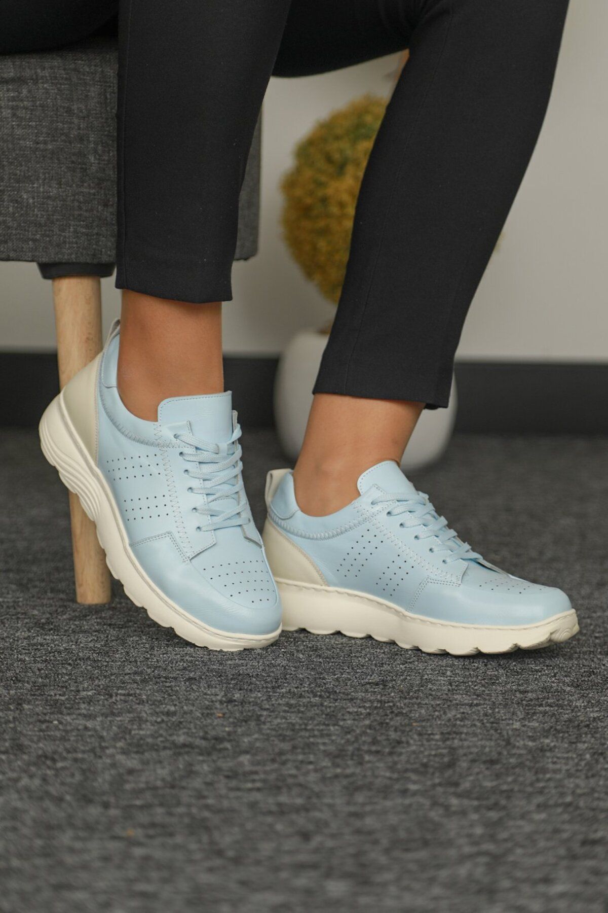 Cooliza Hakiki Deri Renkli Bağcıklı Günlük Rahat Kadın Yürüyüş Spor Ayakkabı