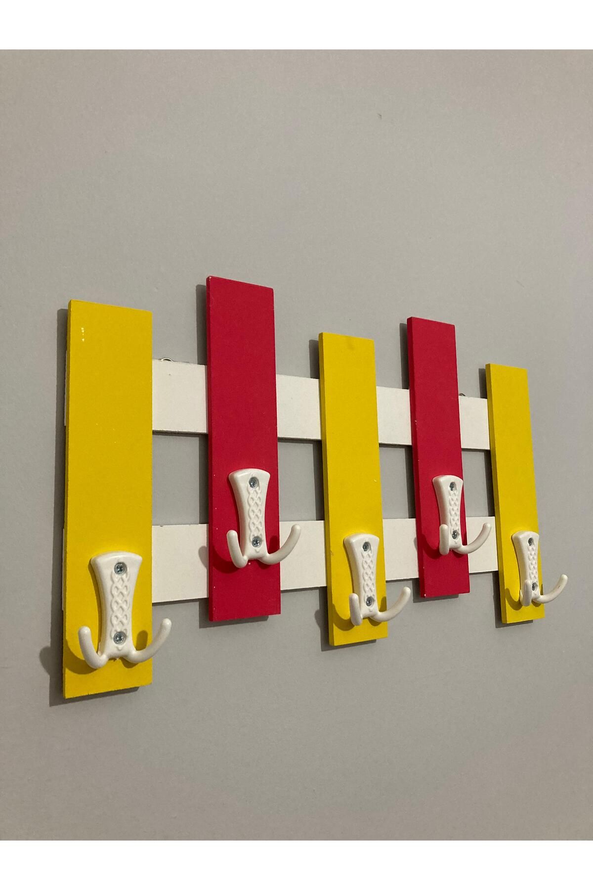 oldmankiiy Taraftar Sarı Kırmızı Pastel Renkli Duvar Ve Kapı Askısı Çocuk Odası Portmanto Ahşap Anahtarlık