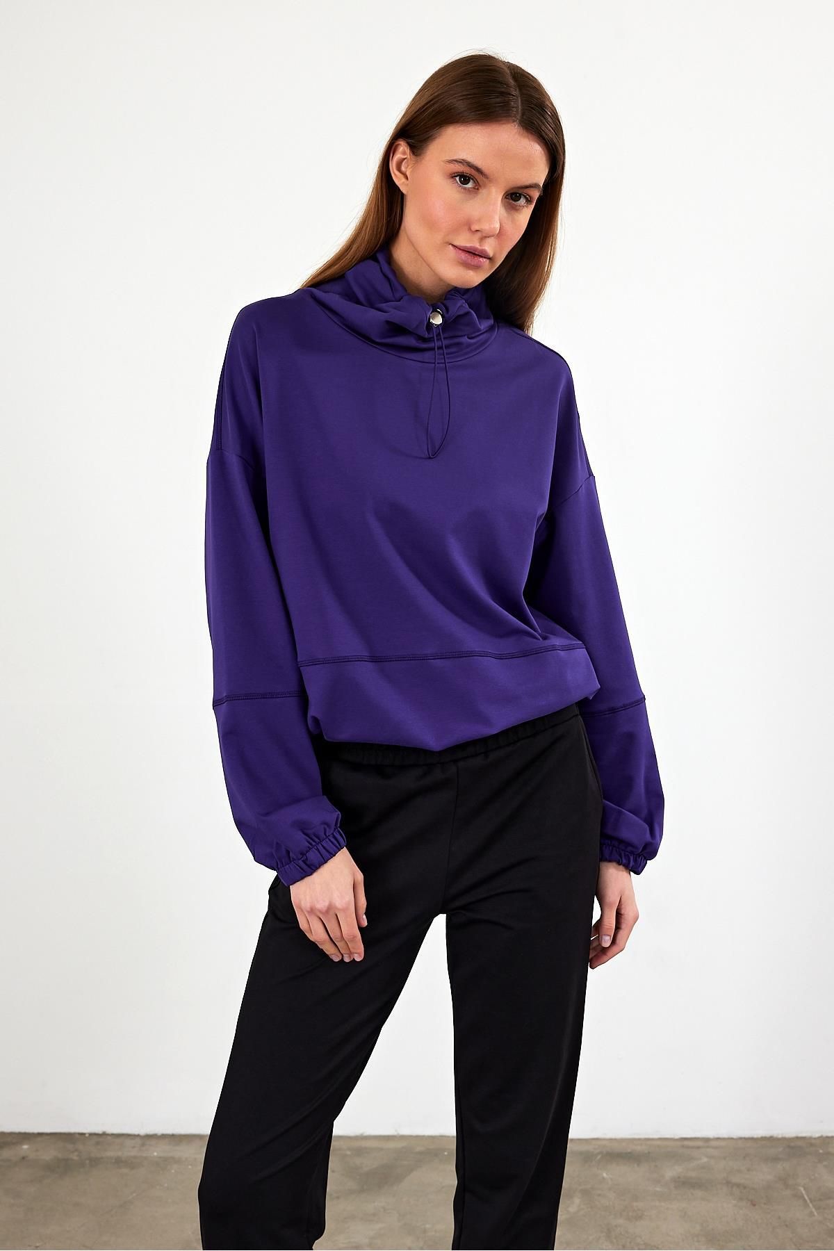 VENA Kadın Norah Mor Yakası Detaylı Regular Fit Sweatshirt