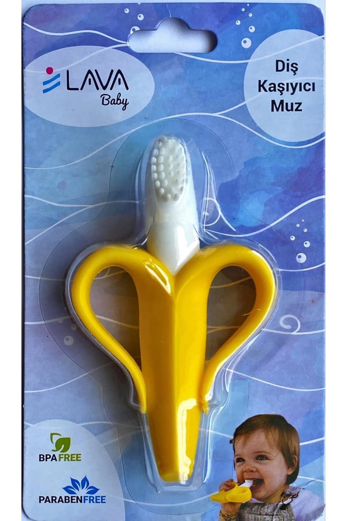 Lavababy Muz Desenli Diş Kaşıyıcı ve Diş Fırçası Bebekler İçin 2-in-1 Harikası