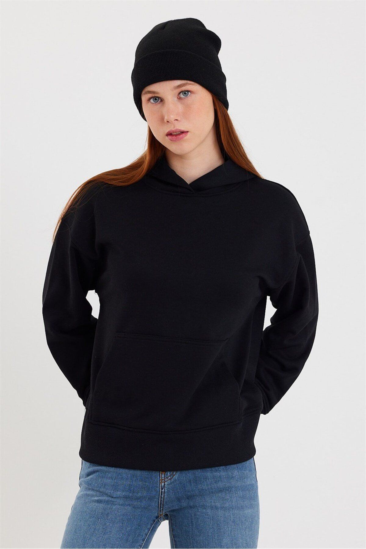 VENA Kadın Siyah Kapüşonlu Basic Sweatshirt