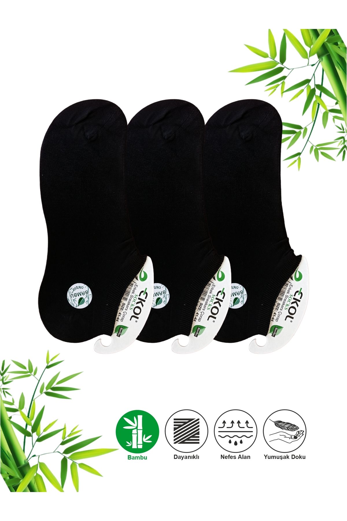 EKOL SOCK'S 3 Çift Desensiz Erkek Sneakers Dikişsiz Görünmez Siyah Çorap