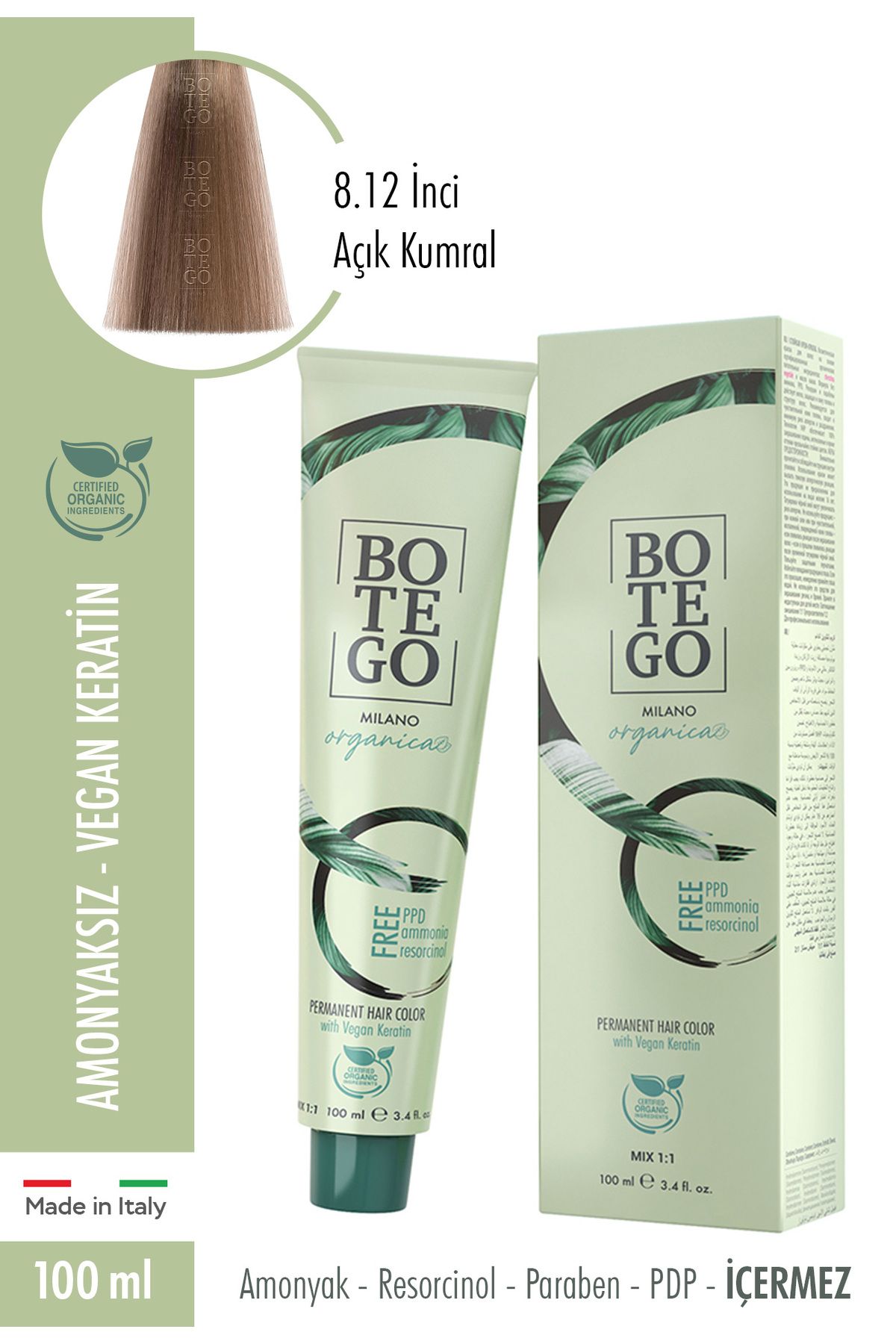 botegohair Botego Organica Krem Boya - 8.12 Inci Açık Kumral 100 ml