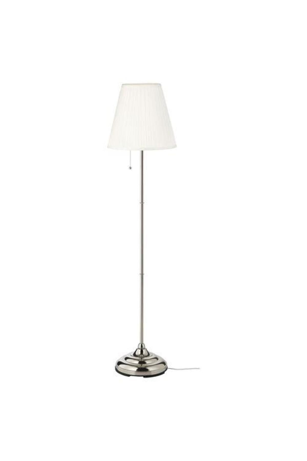 IKEA Yer Lambası Abajur, Beyaz-metal Gümüş Rengi Meridyendukkan Masa Lambası 155 Cm 100 W Lambader