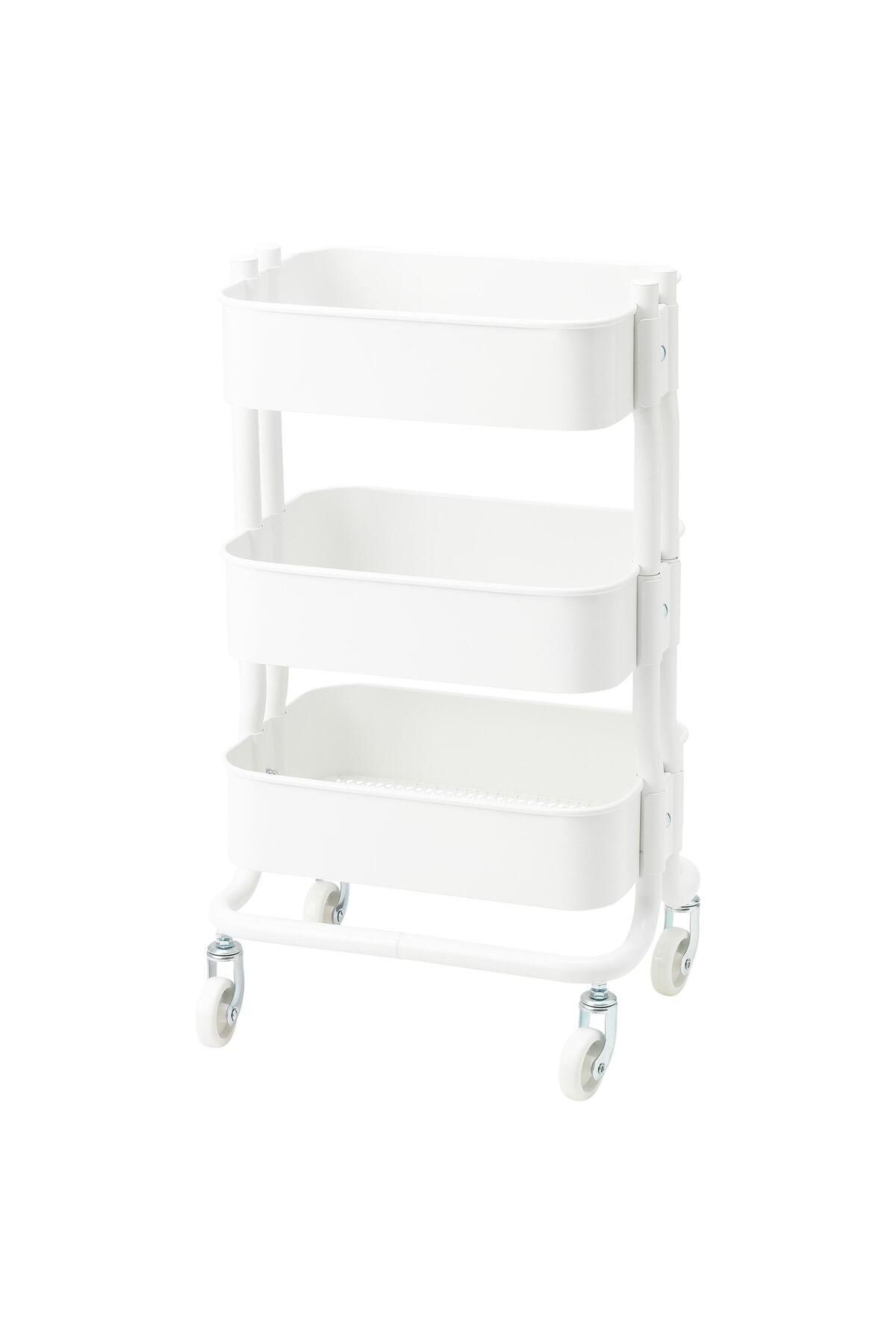 IKEA Çelik-beyaz Servis Arabası 38x28x65 Cm Banyo Düzenleyici-raf Ünitesi Tekerli Meridyendukkan