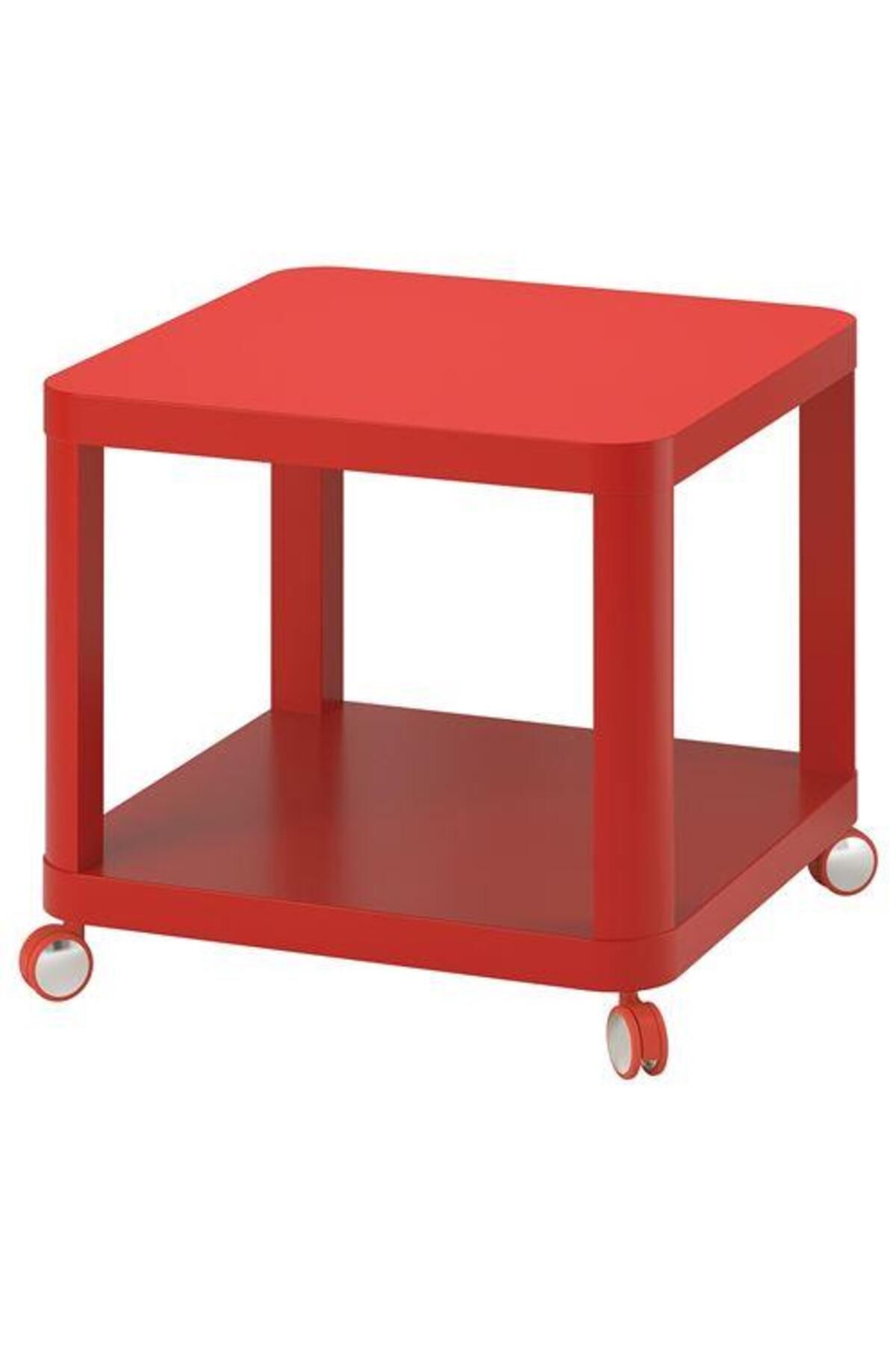 IKEA Tekerlekli Yan Sehpa, Kırmızı Renk Meridyendukkan 50x50 Cm Ev Dekorasyonu Mobilya