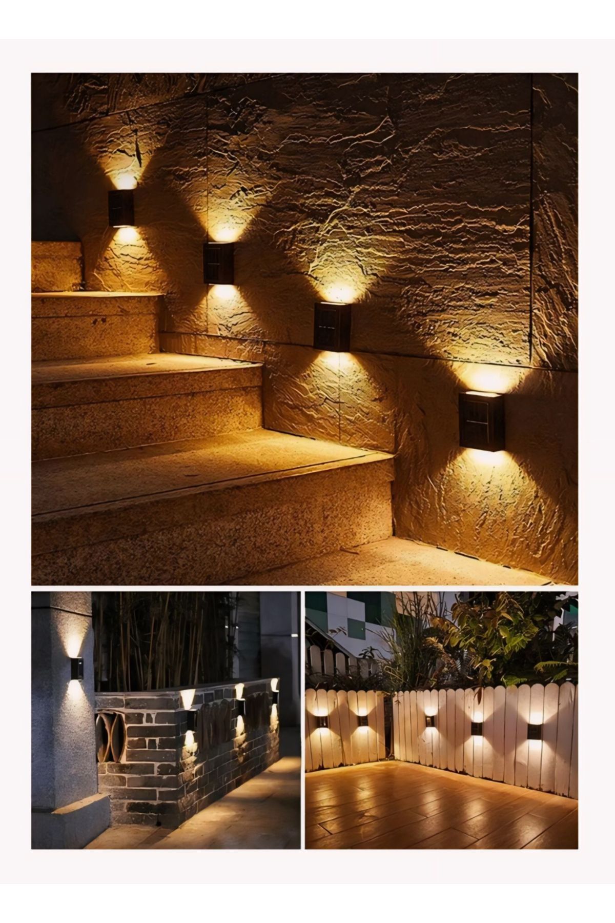 Mi-ÇA HOME Modern Solar Çift Taraflı Duvar Bahçe Lambası/ Güneş Enerjili Aydınlatma, Dekorasyon Aplik Işık