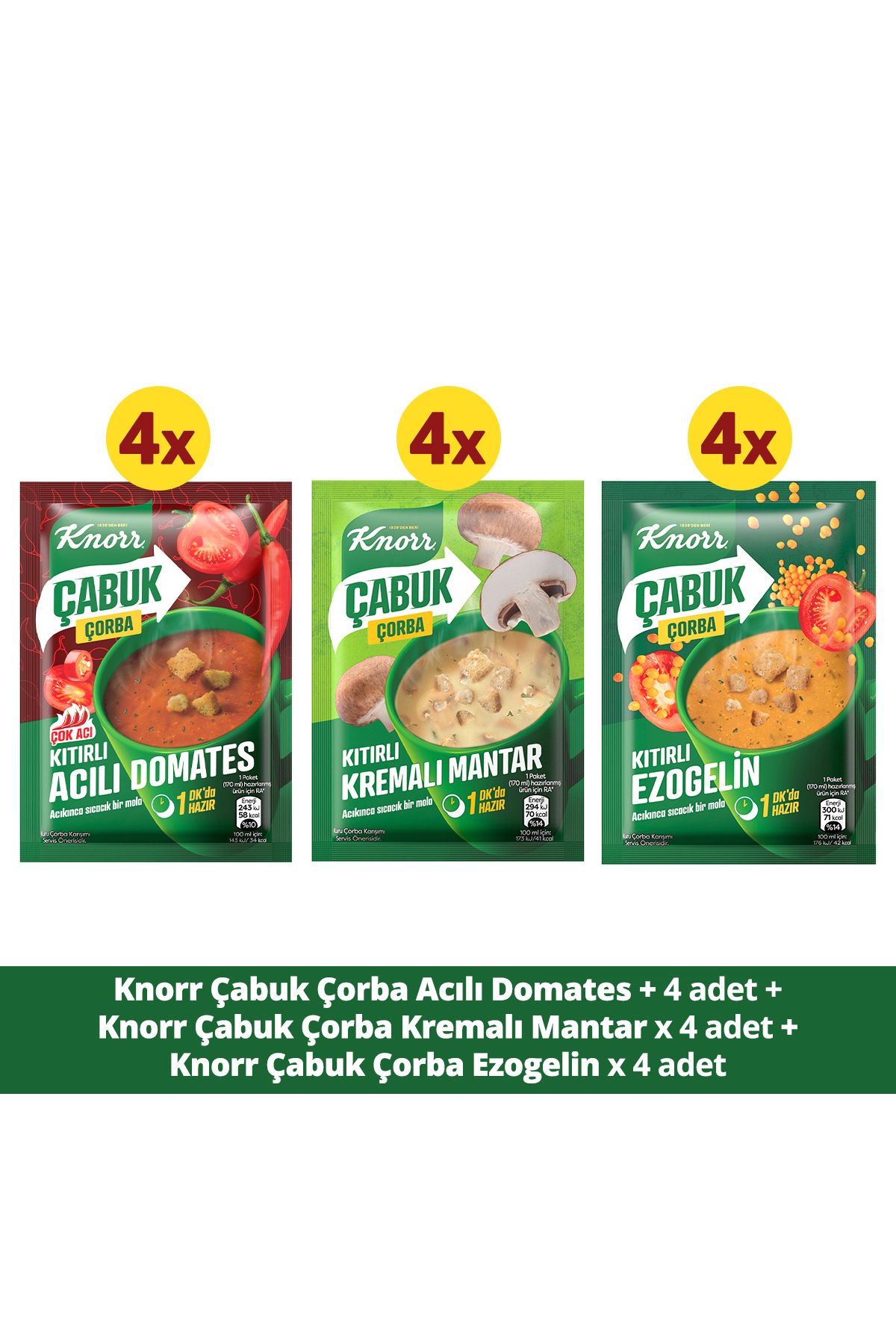 Knorr Cas Çorba Paketi Acılı Domates 22g X1 Ezogelin 22g X1 Kremalı Mantar 19g X1