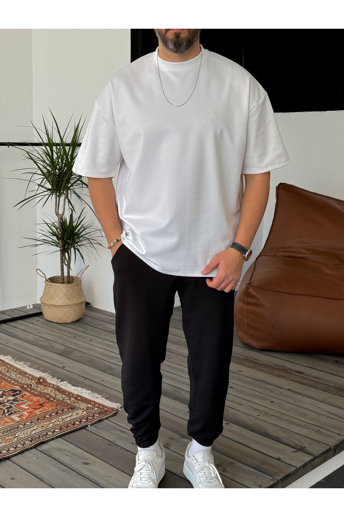 BYBASICMAN Beyaz Kalın Kumaş Oversize T-Shirt PM-115