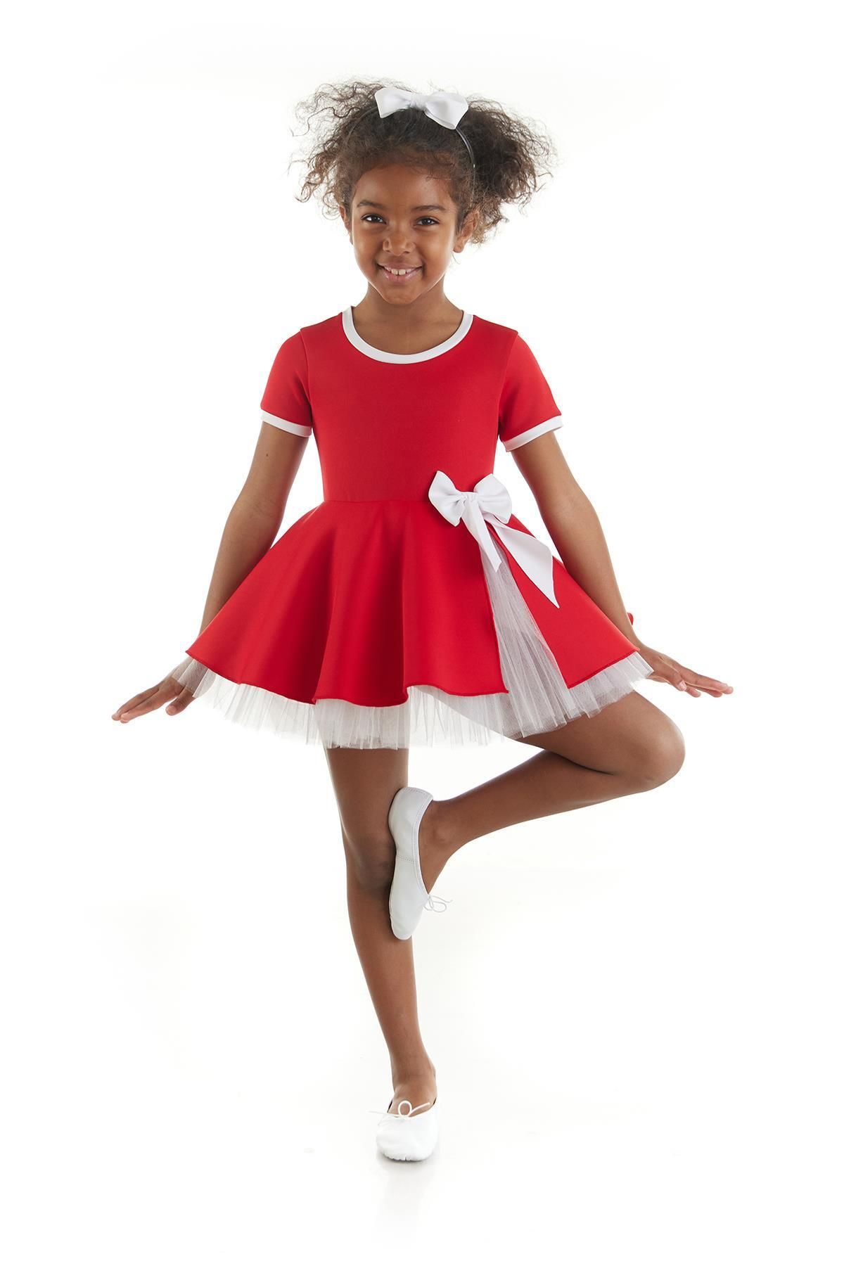 Tameris Kostüm Kız Çocuk Kırmızı Beyaz Dans Kostümü - 23 Nisan Kıyafetleri