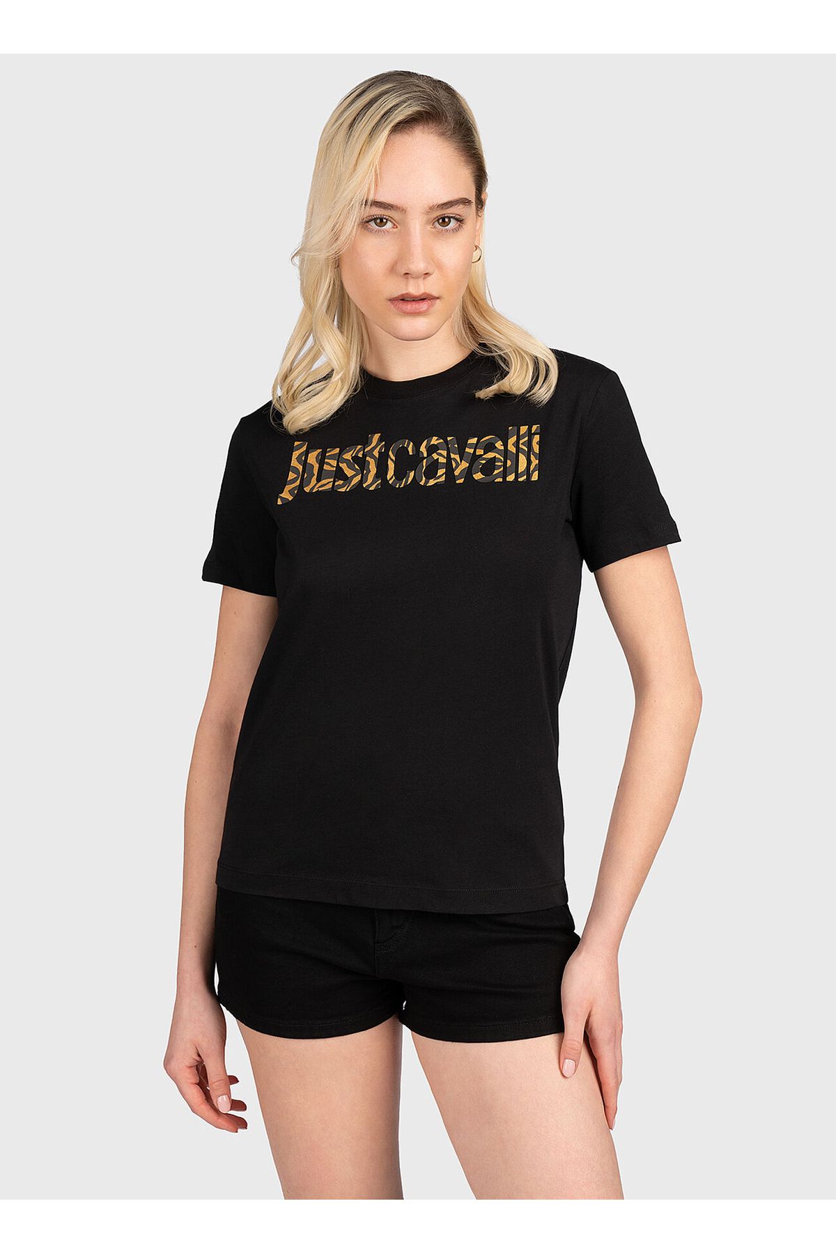 Just Cavalli Bisiklet Yaka Baskılı Siyah Kadın T-shirt 75pahg05