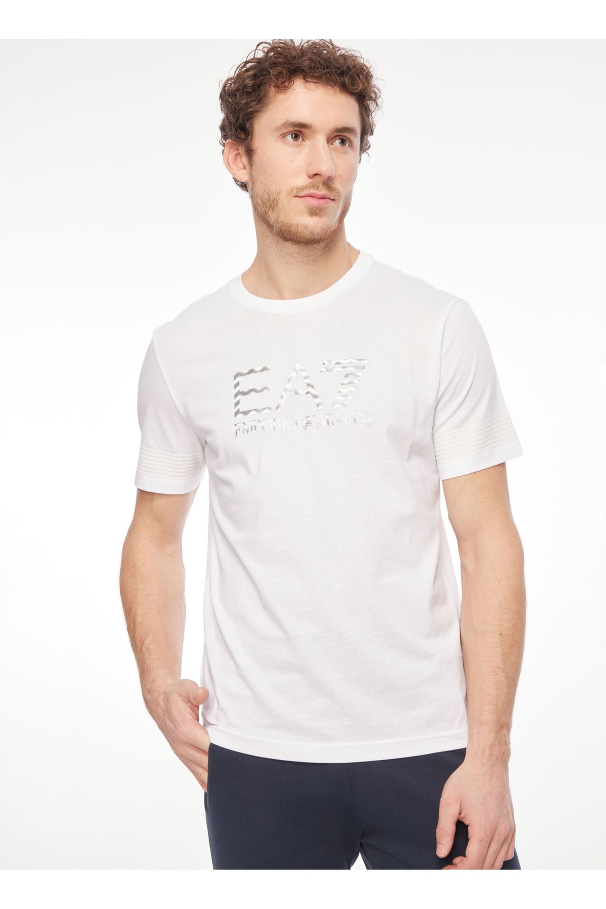 EA7 Bisiklet Yaka Beyaz Erkek T-shirt 6rpt37pj3bz1100