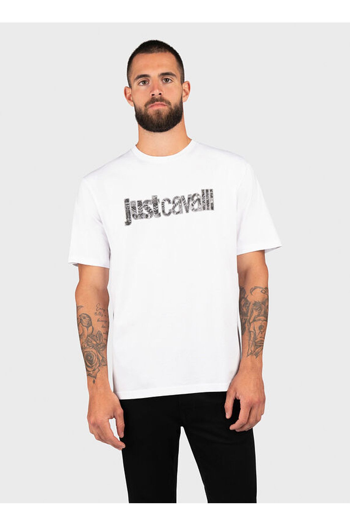 Just Cavalli Bisiklet Yaka Beyaz Erkek T-shirt 75oahg05