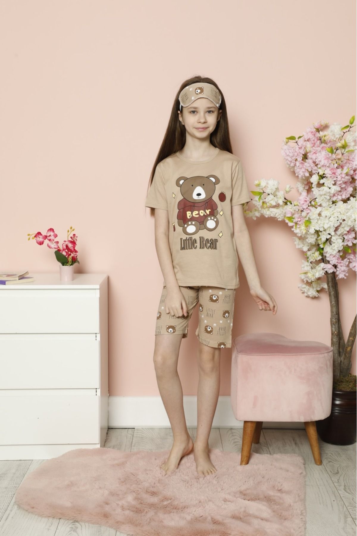 Minimoon Kız Çocuk Şortlu Pijama Takımı Uyku Bantlı