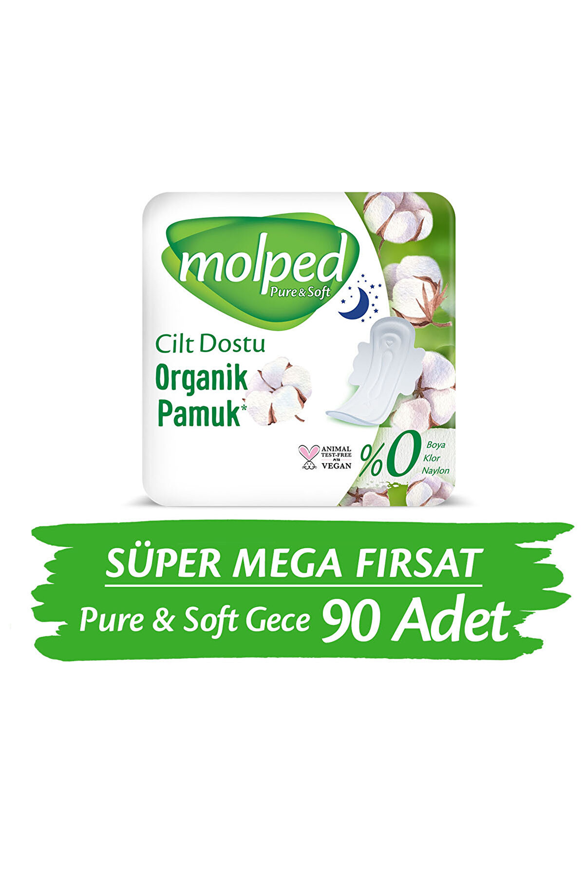 Molped Pure Soft Hijyenik Ped Gece Süper Mega Paket 30 Lu X 3 Adet