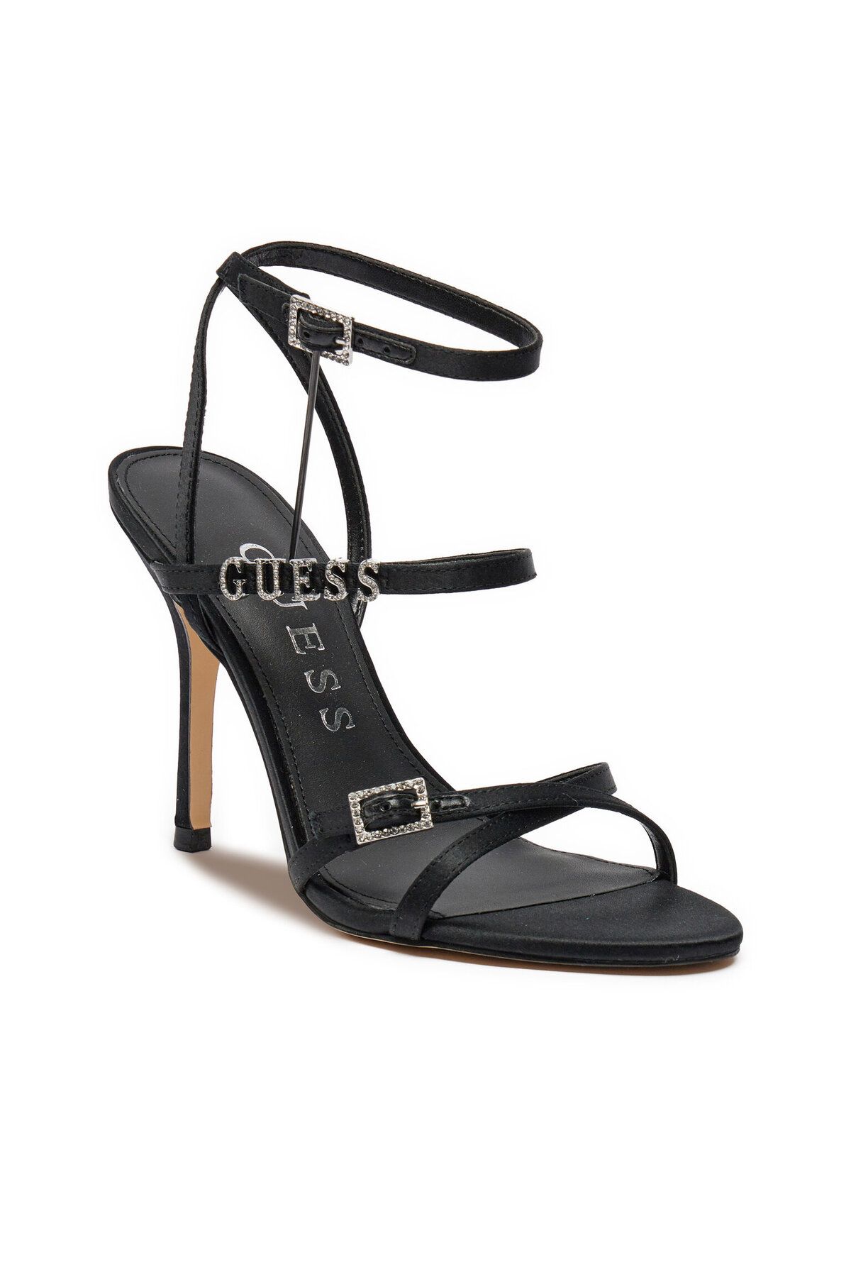 Guess Kadın Logo Detaylı Metal Tokalı Ayarlanabilir Siyah Klasik Topuklu Ayakkabı FLJEDI SAT03-BLACK