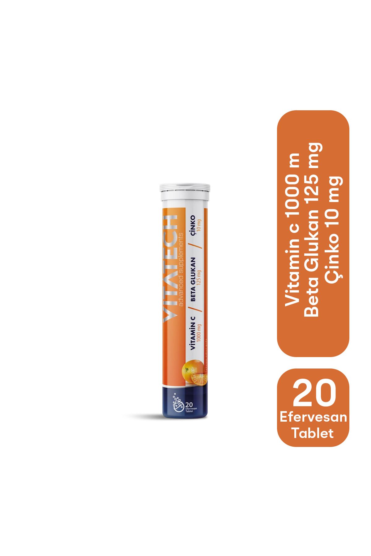 VITATECH 3in1 Vitamin C + Beta Glukan + Çinko 20 Efervesan Tablet