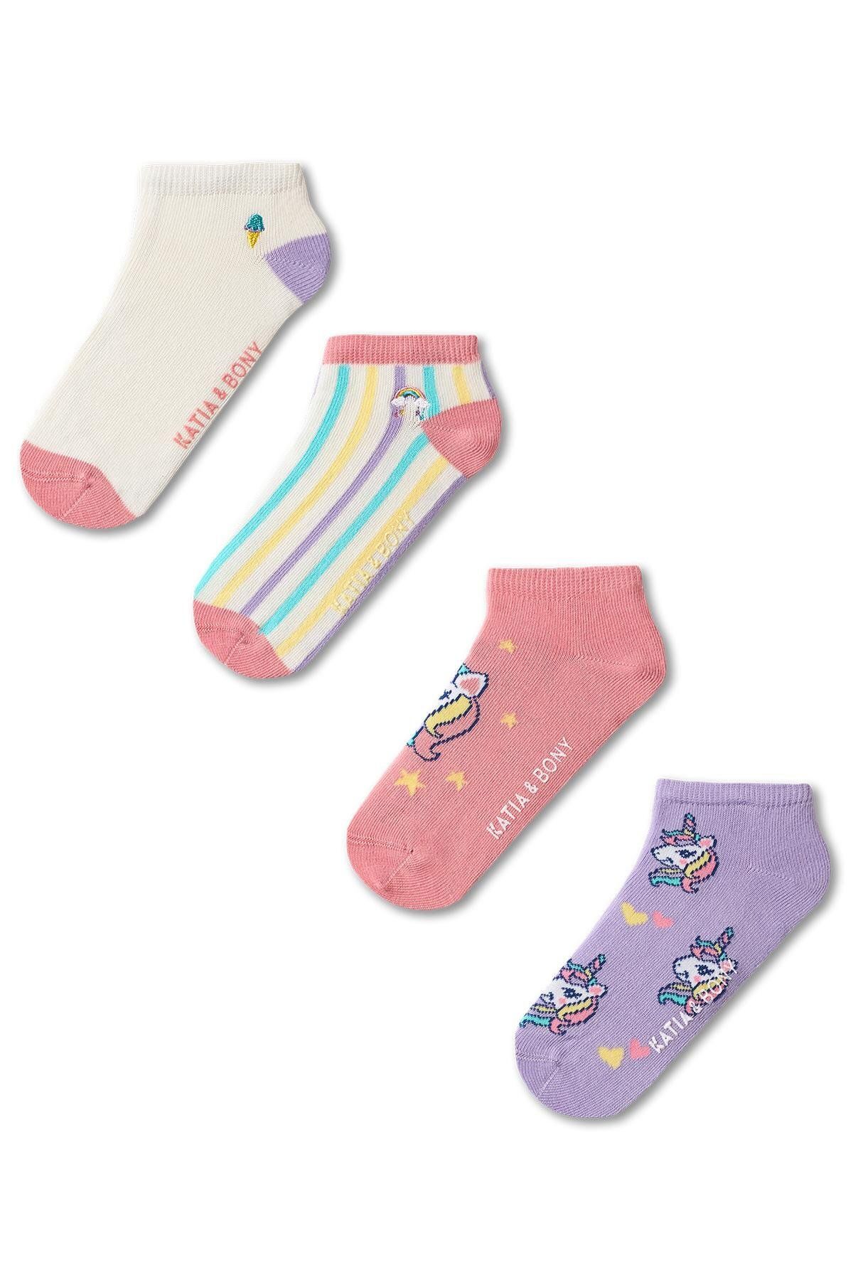 Katia & Bony 4'lü Paket Kız Çocuk Unicorn Dondurma Desenli Patik Çorap