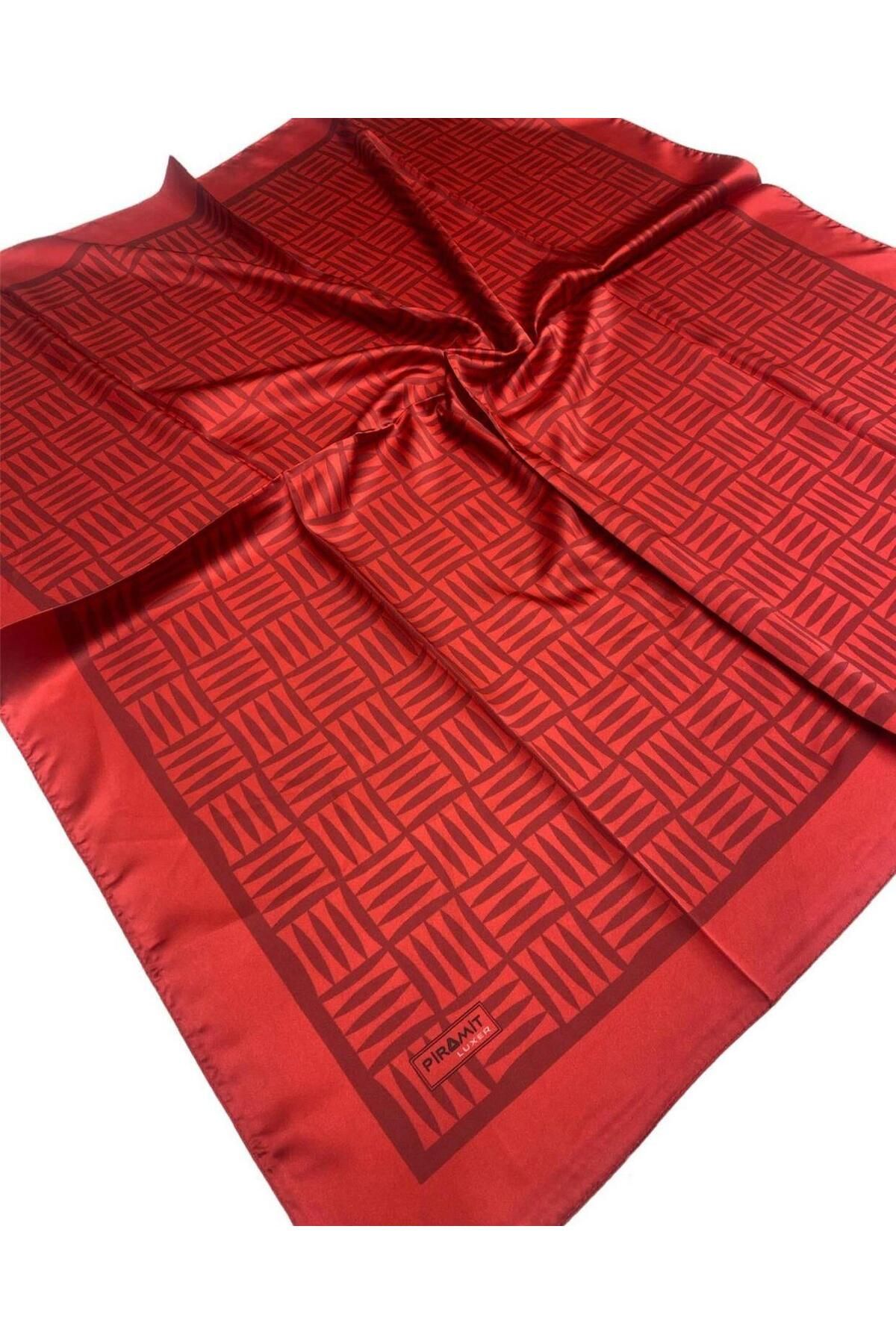PİRAMİT Baskılı Luxer Eşarp Kırmızı