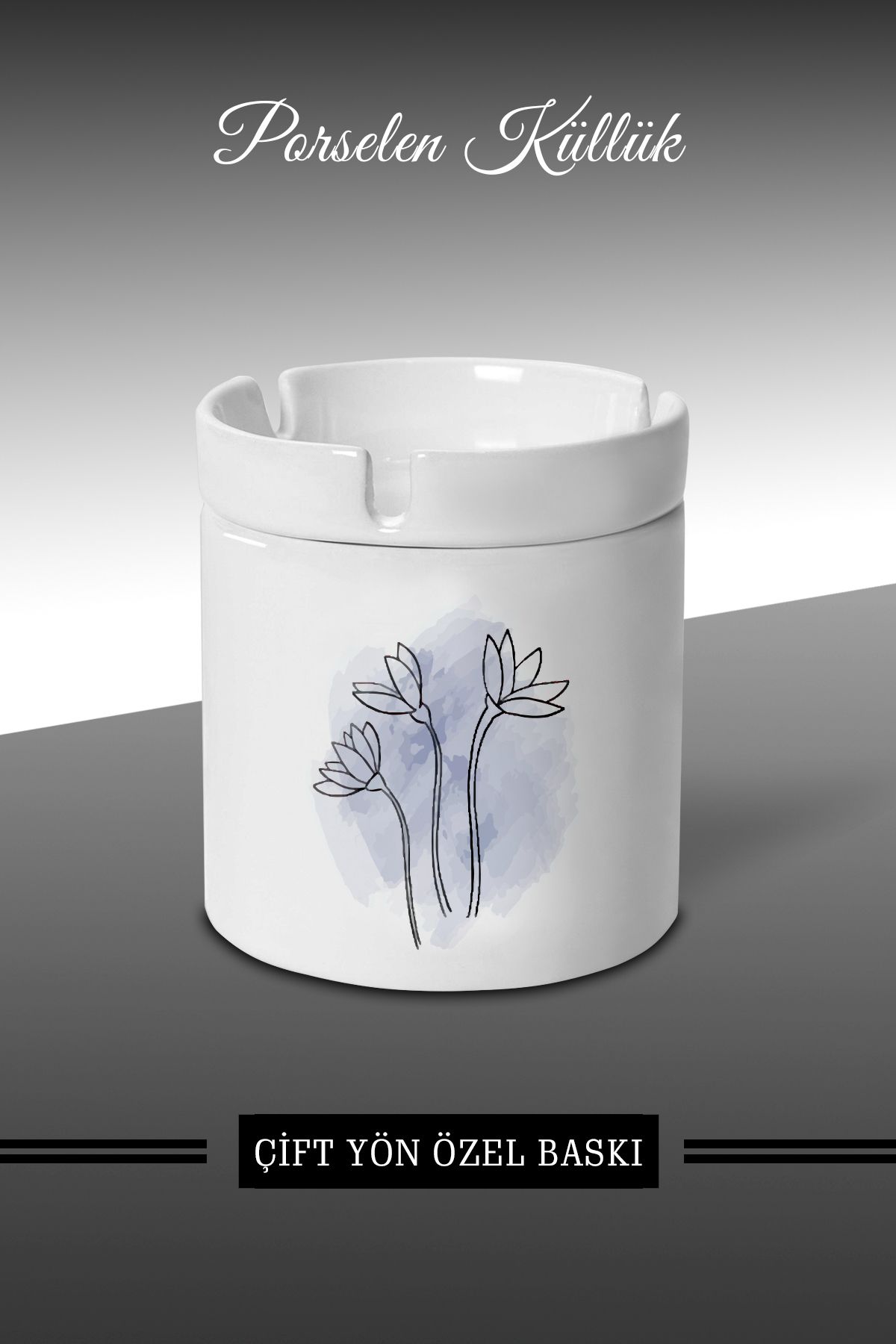 yhfoto ÇiçekArt A3 -Tasarımlı Küllük - Porselen Küllük - Kül Tablası