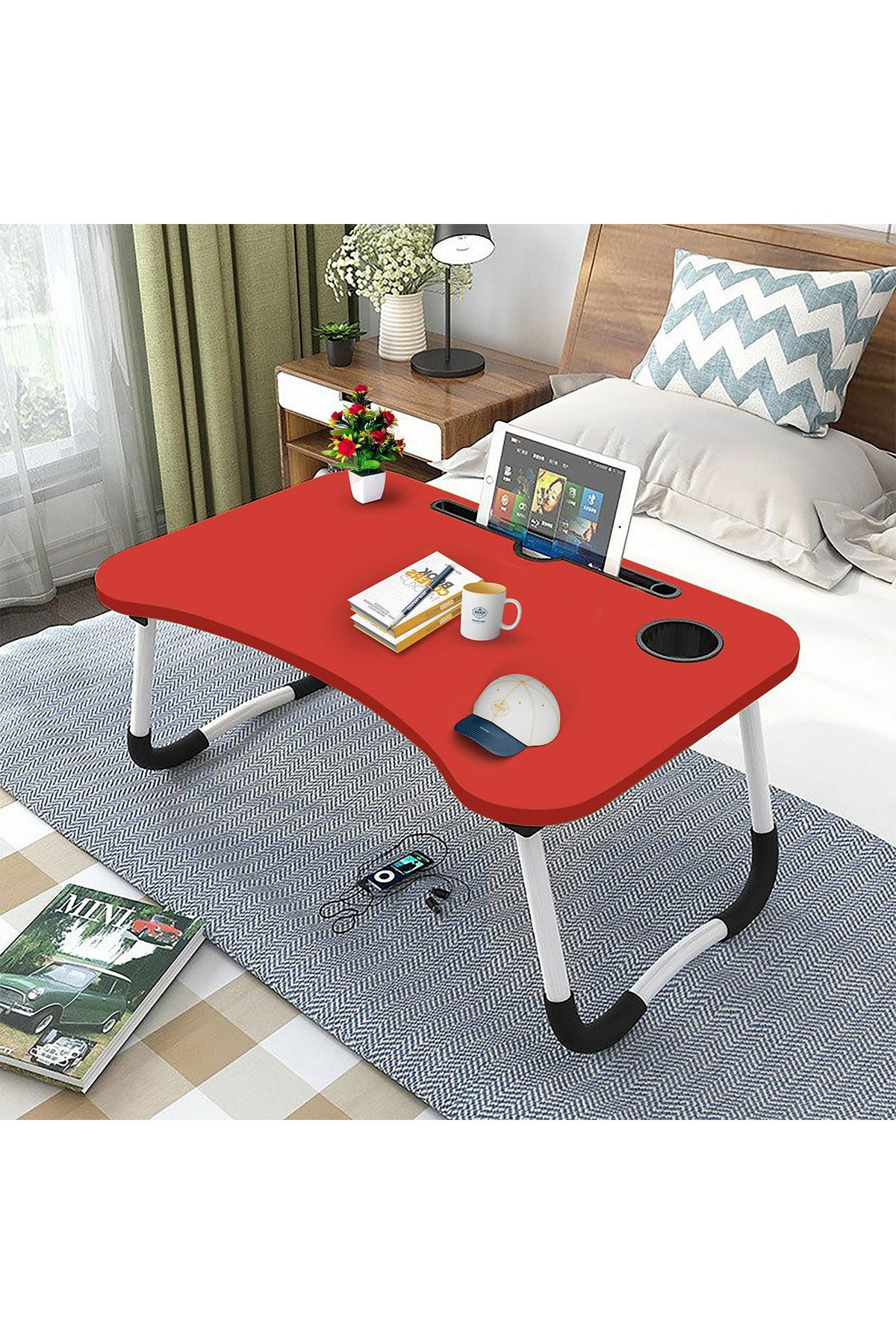 hodbehod Portatif Atlantik Kırmızı Renk Laptop Sehpası Katlanabilir Çalışma Masası Kahvaltı Masası
