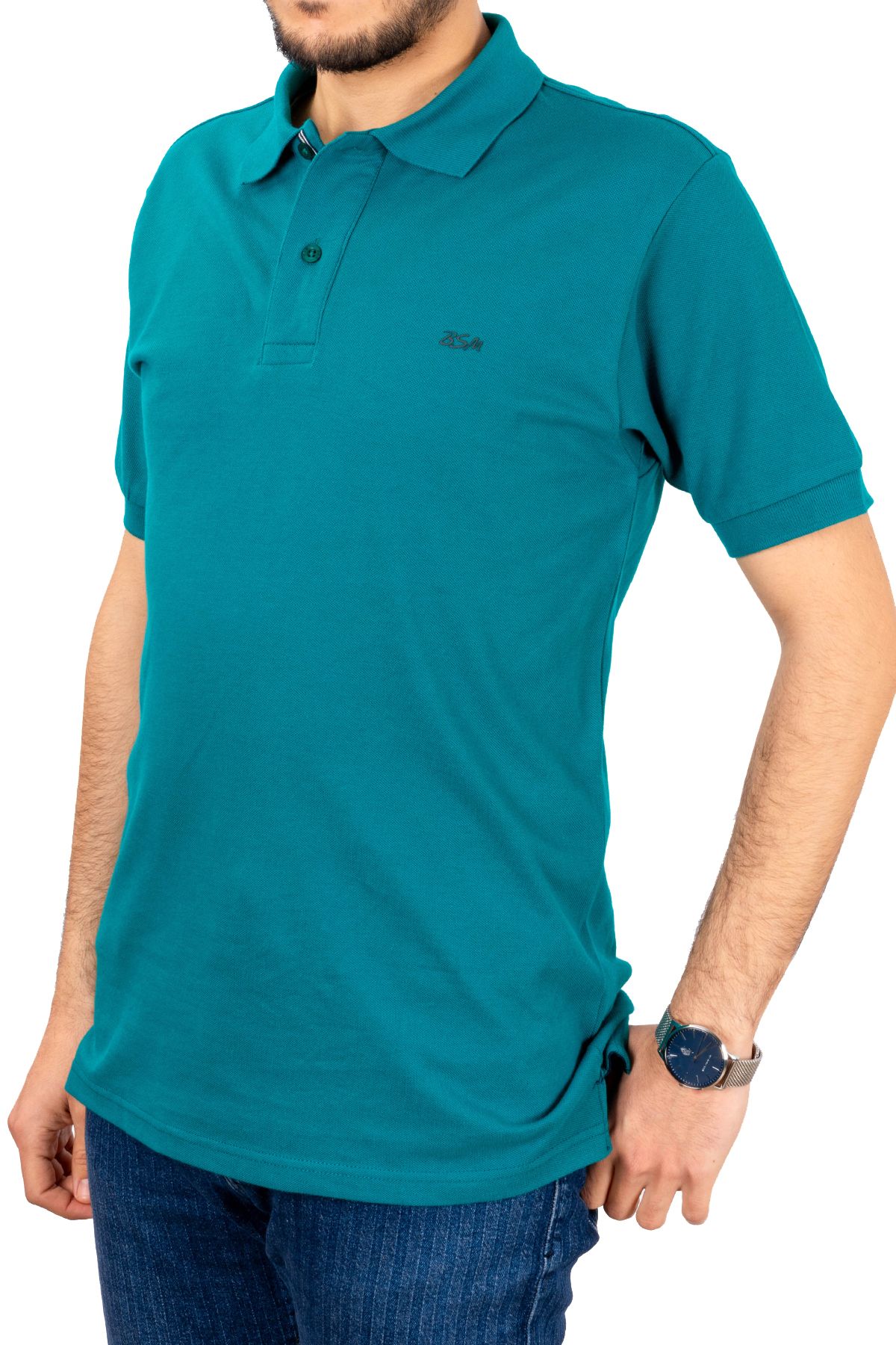 BSM Erkek Yüksek Kalite Kısa Kollu Polo Yaka Petrol Yeşili Pike T-Shirt