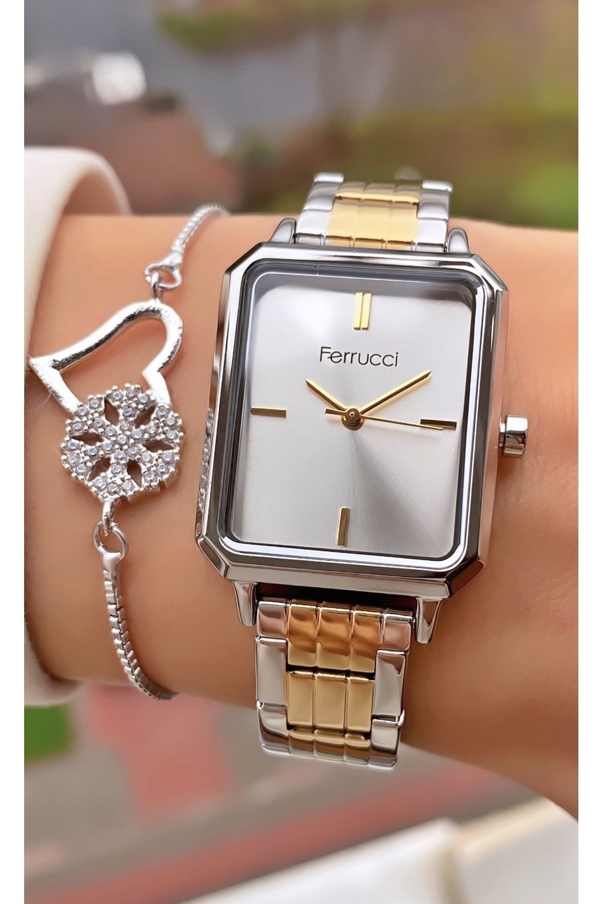 Ferrucci Ferruci Marka Sarı Gümüş Renk Çelik Kordon 2 Yıl Garantili Kadın Kol Saati - Bileklik