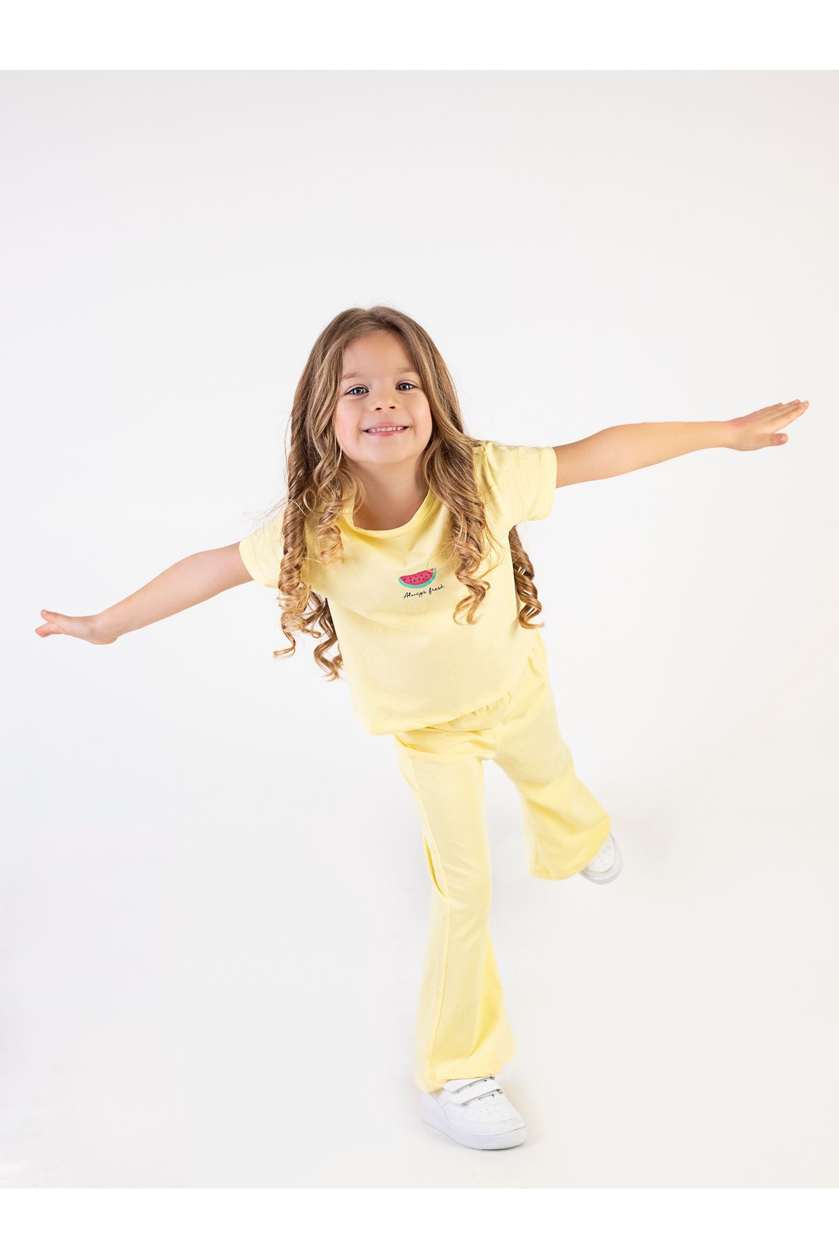 Tuffy Kids Kız Çocuk Esnek Kumaşlı Karpuz Baskılı Yazlık Basic Ispanyol Paça Ikili Takım 2-5 Yaş