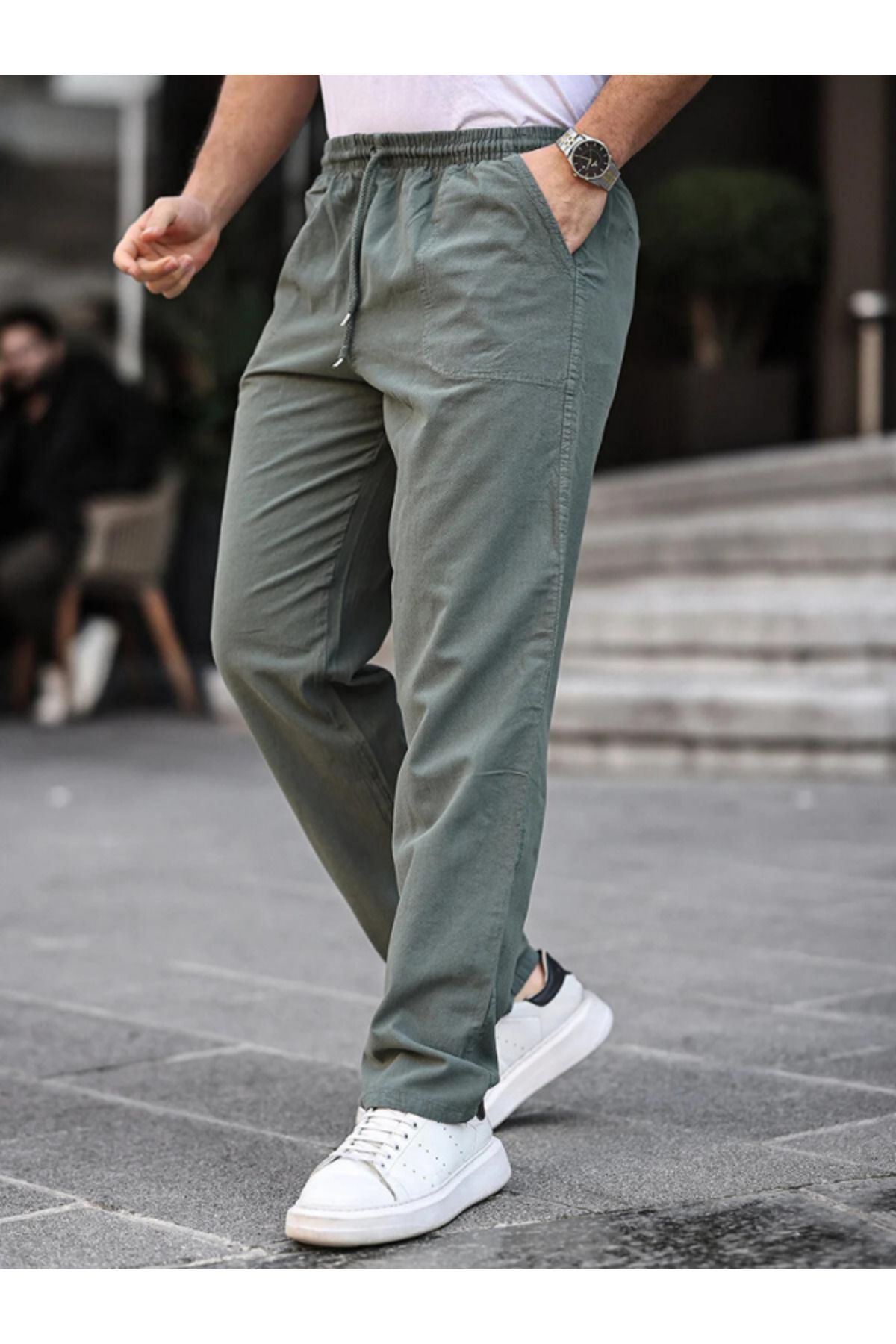 BERNEO Unisex Yazlık Keten Görünümlü Relaxed Pantolon