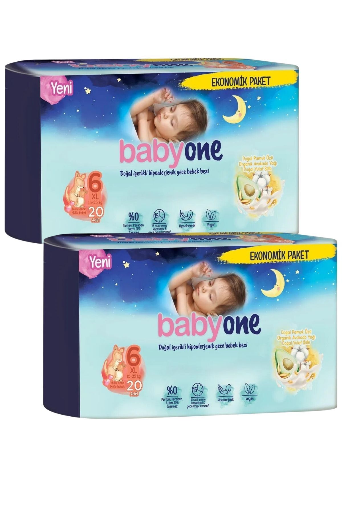 Babyone Yeni Gece Bebek Bezi 6 Beden Xl 15-25 Kg 2'li Ekonomik Paket 40 Adet