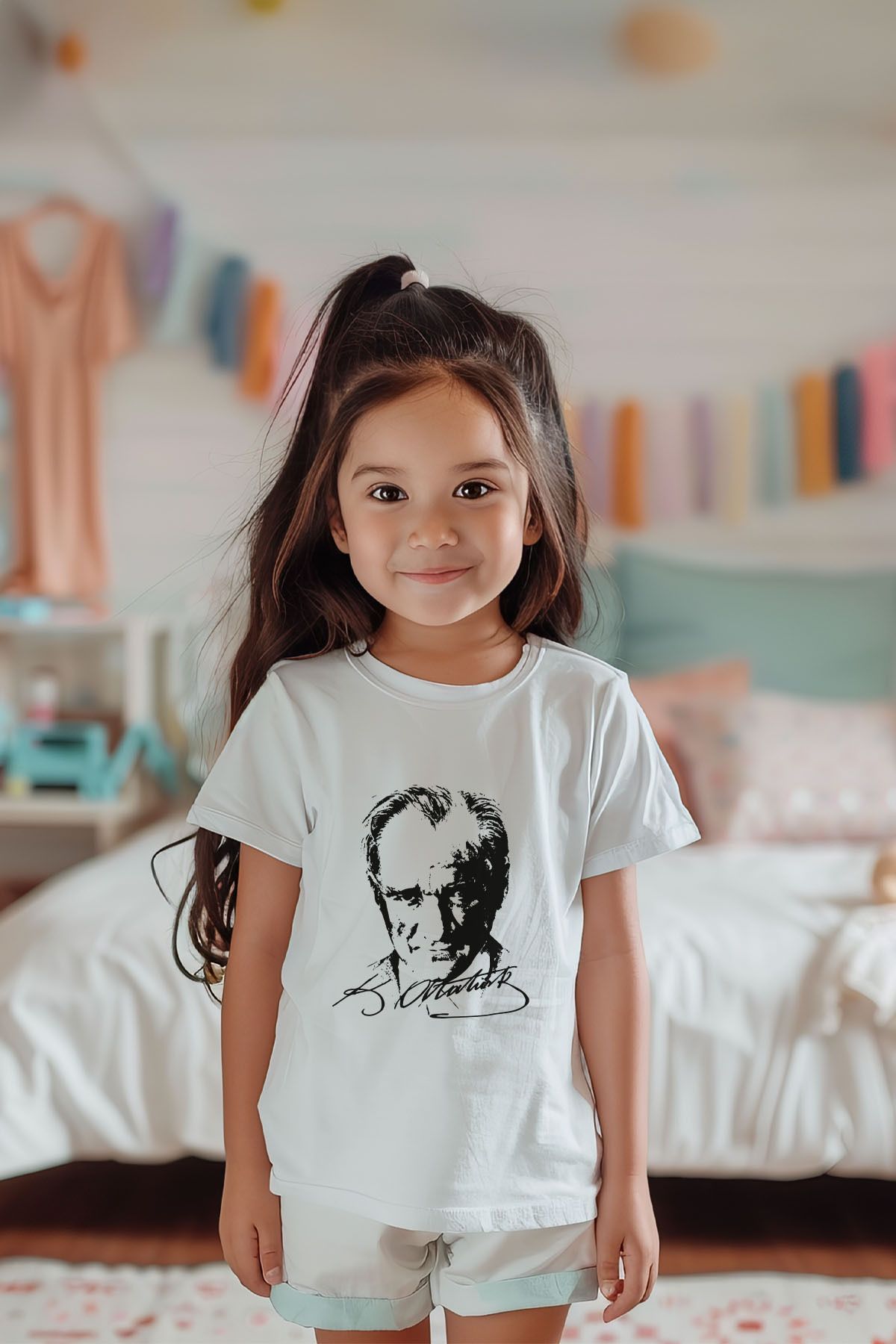 Lilabio Unisex %100 Pamuk Kız Çocuk Atatürk Baskılı Kısa Kollu Tişört