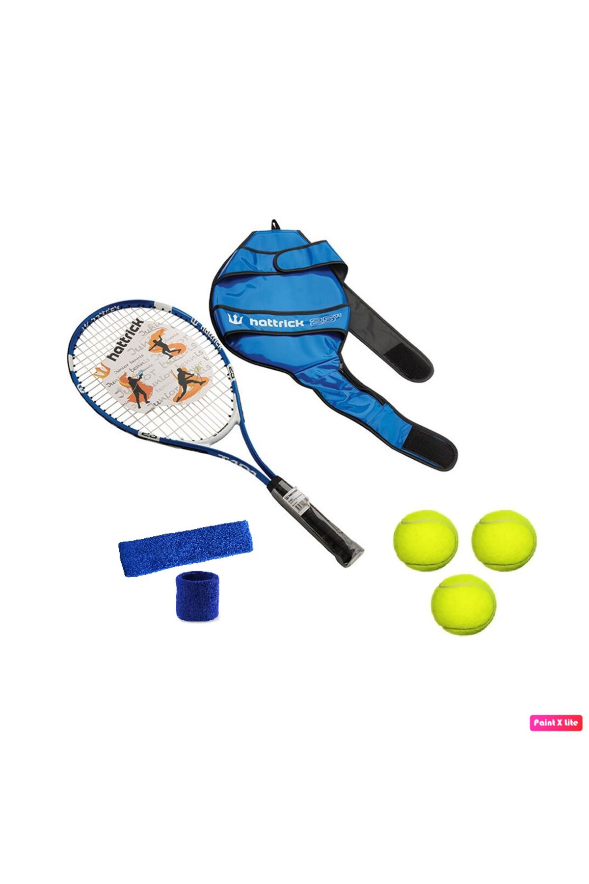 Hattrick T-101 25 inch 230 gr Çocuk Tenisçi Set Tenis Raketi + 3 Adet Tenis Topu + Havlu Kafa Bandı, Bileklik