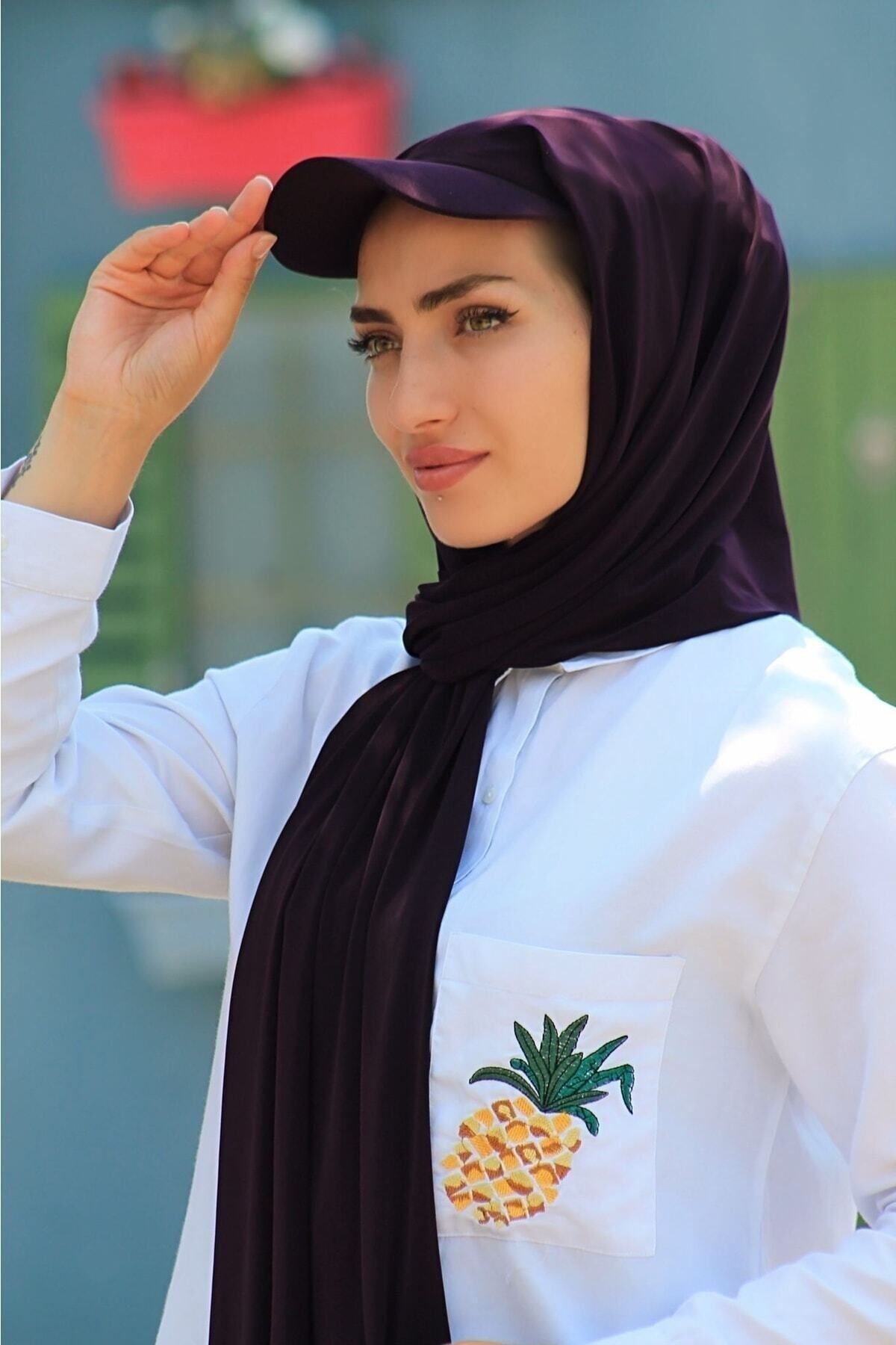 NIDAGE Mor Şapkalı Boneli Hazır Model Şal Hijab Havuz Bone - Yeni Sezon / Yeni Model