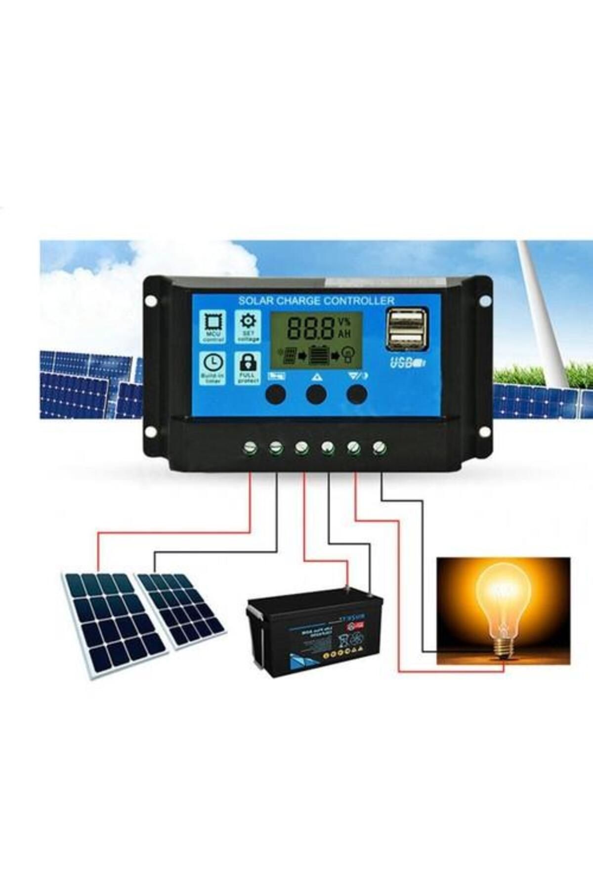 MEXXSUN Kontrol Cihazı Ekranlı Solar Şarj Güneş Paneli 10ah Regülatör