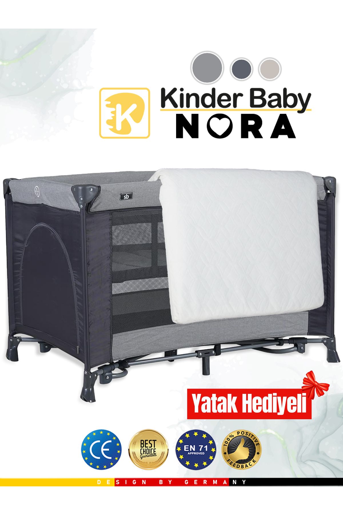 Kinder Baby Nora Park Yatak Oyun Parkı Beşik 70*110 Cm + Yatak Hediyeli
