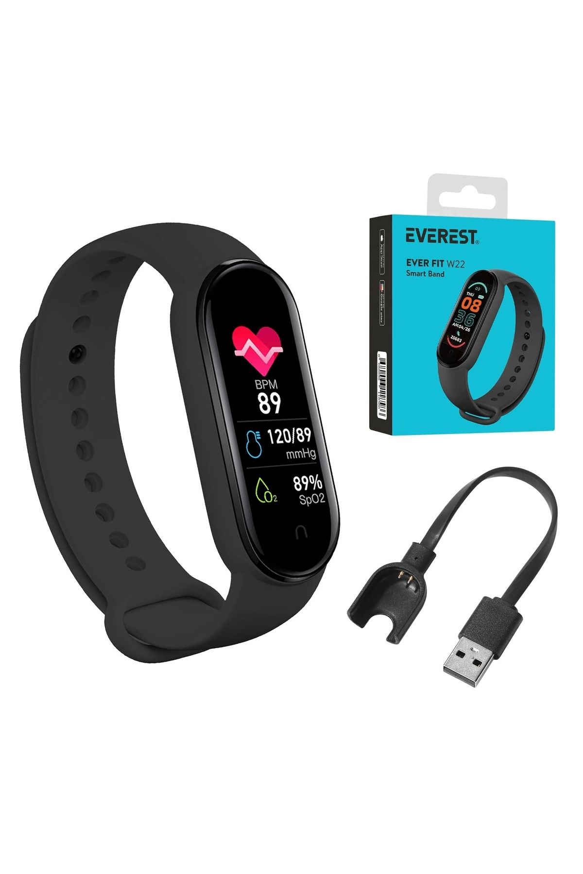 Genel Markalar Akıllı Saat Kalp Atışı Sensörlü Androıd Ios Bluetooth Siyah Everest Everfit W-22