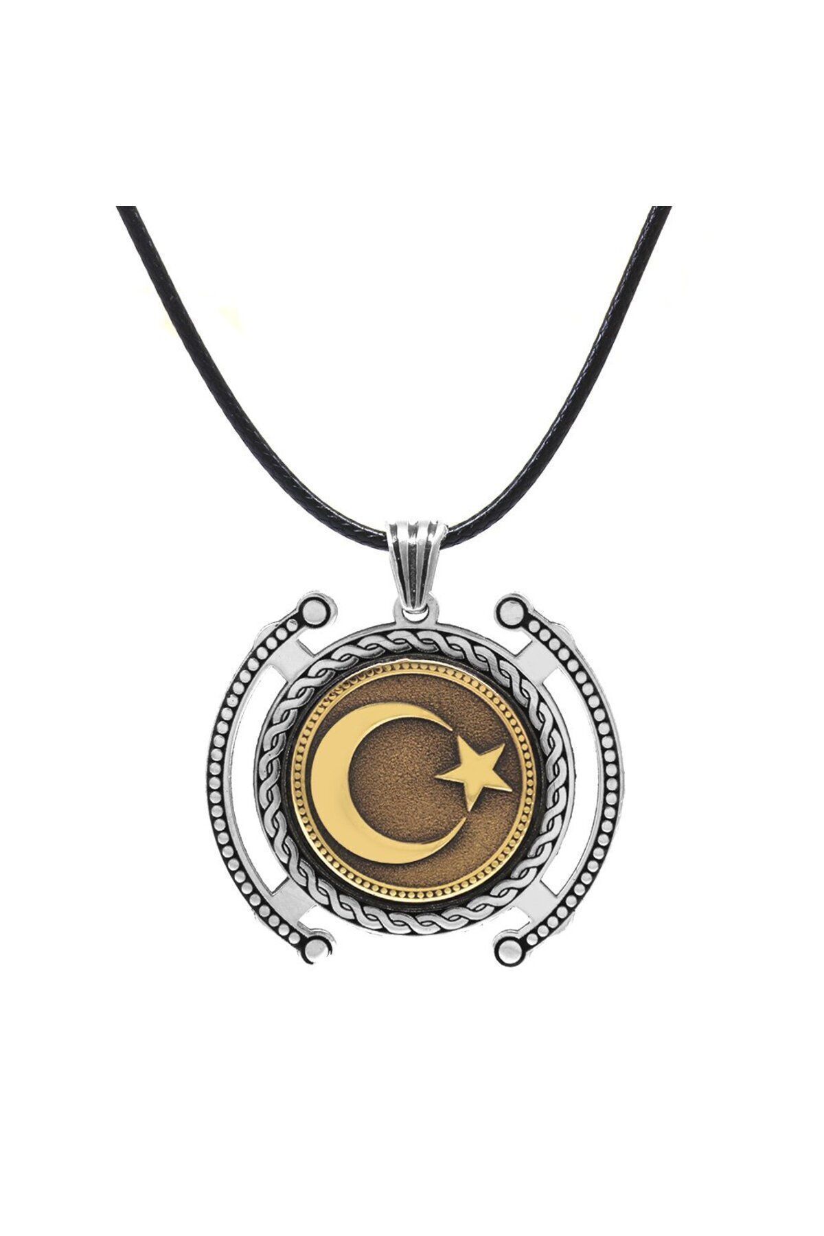 Tesbihane Ayyıldız Temalı İp Zincirli 925 Ayar Gümüş Madalyon