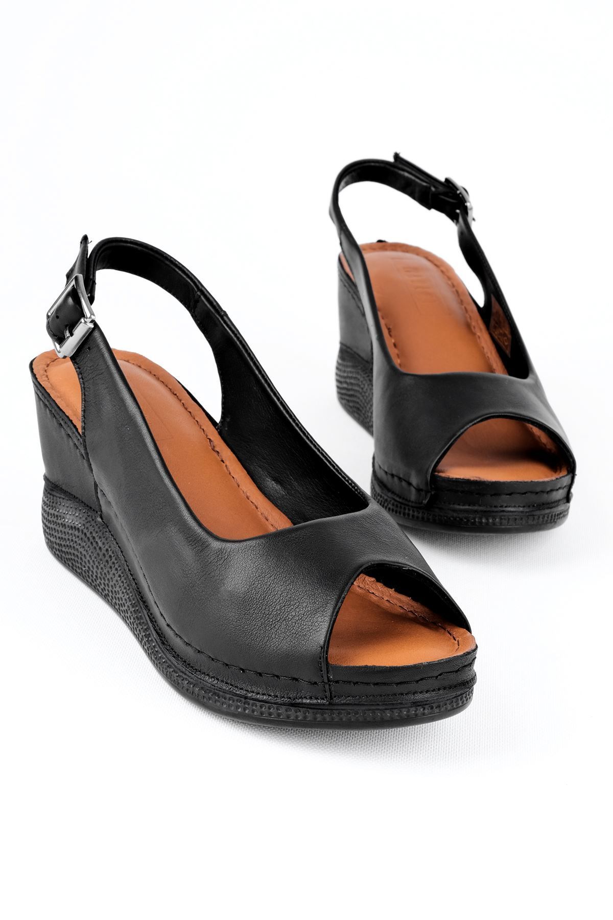LAL SHOES & BAGS Merib Kadın Hakiki Deri Dolgulu Topuklu Günlük Ayakkabı-siyah
