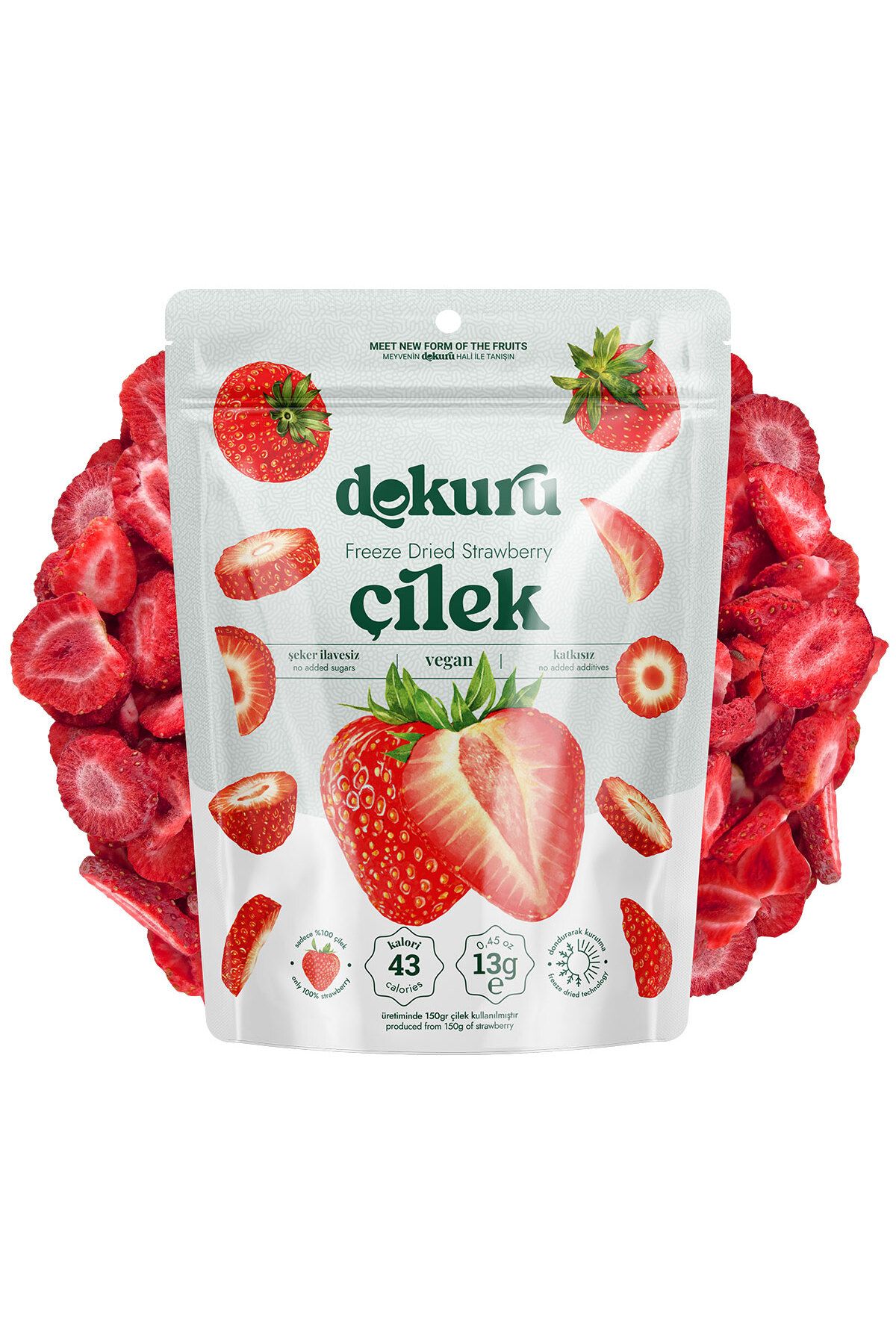 dokuru Çilek Kuru Meyve Cipsi - Dondurularak Kurutulmuş Freeze Dried Çıtır Çilek