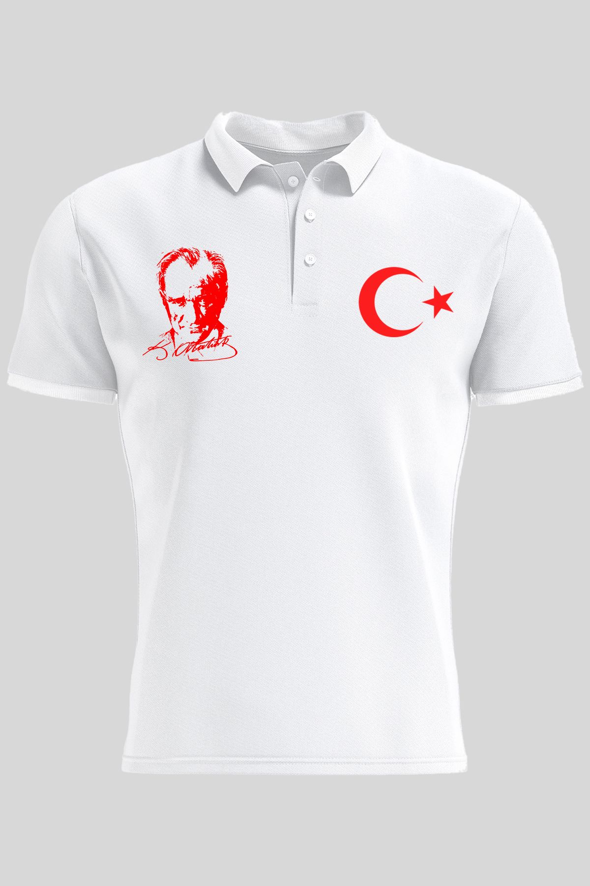 Çapıt Polo Yaka Atatürk ve Ay Yıldızlı Beyaz Kısa Kollu 23 Nisan Tişört