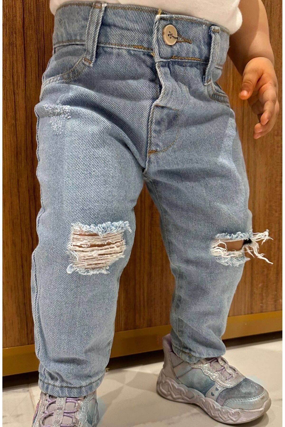 minny max Çocuk Jean Yırtık Detaylı Açık Mavi Kot Pantolon