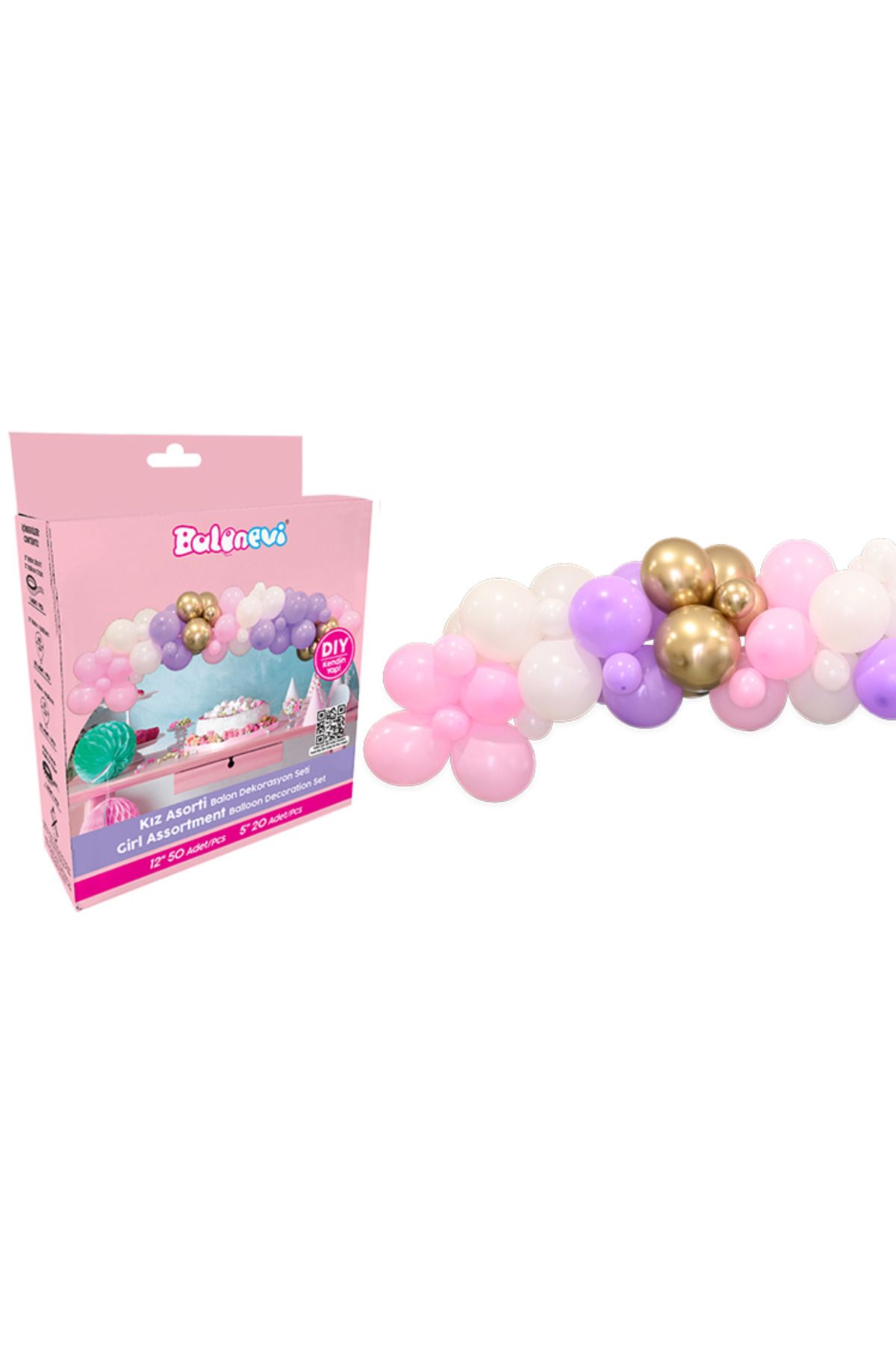 BalonEvi BALONEVİ LİSANSLI MAKARON ASORTİ BALON DEKORASYON SETİ 70'Lİ // BALON ZİNCİRİ