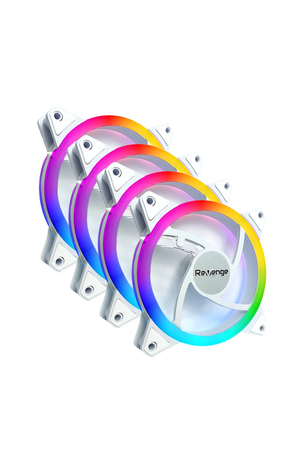 Revenge 12cm 4 Adet Beyaz RGB Renk Değiştiren 120mm Fan Seti 4'lü Set Molex LED Kasa Fanı