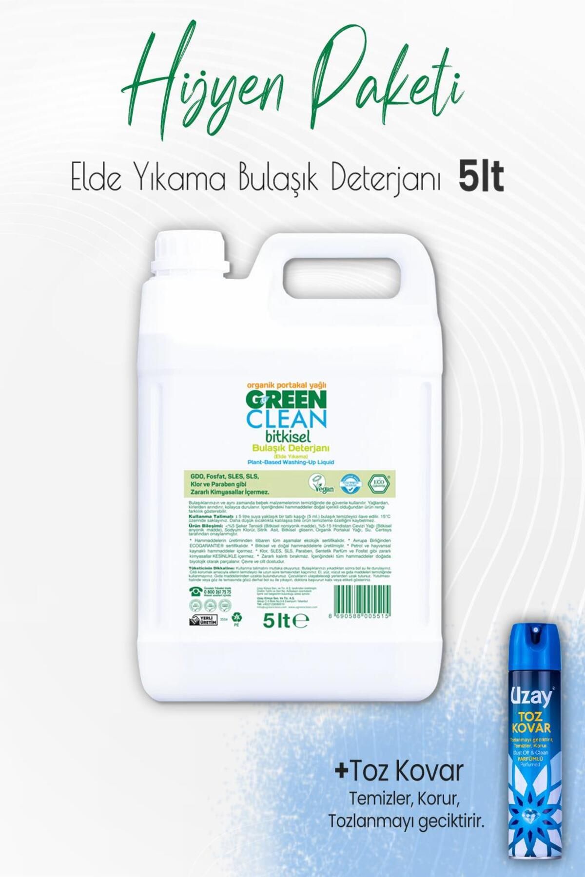 Green Clean Bulaşık Deterjanı Portakal Yağlı 5 Lt Ve Toz Kovar Parfümlü 300 ml